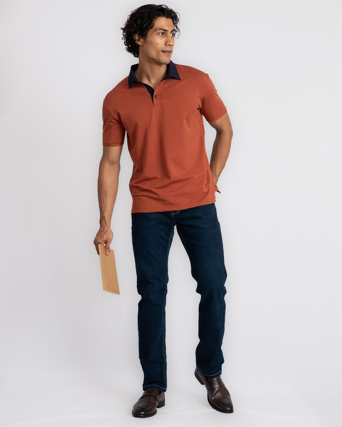 EverSharp Polo - No Ironing Needed - Rust + Navy - Shirt Collar