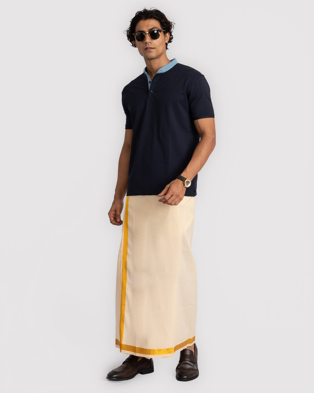 EverSharp Polo - No Ironing Needed - Navy + Sky Mandarin Collar