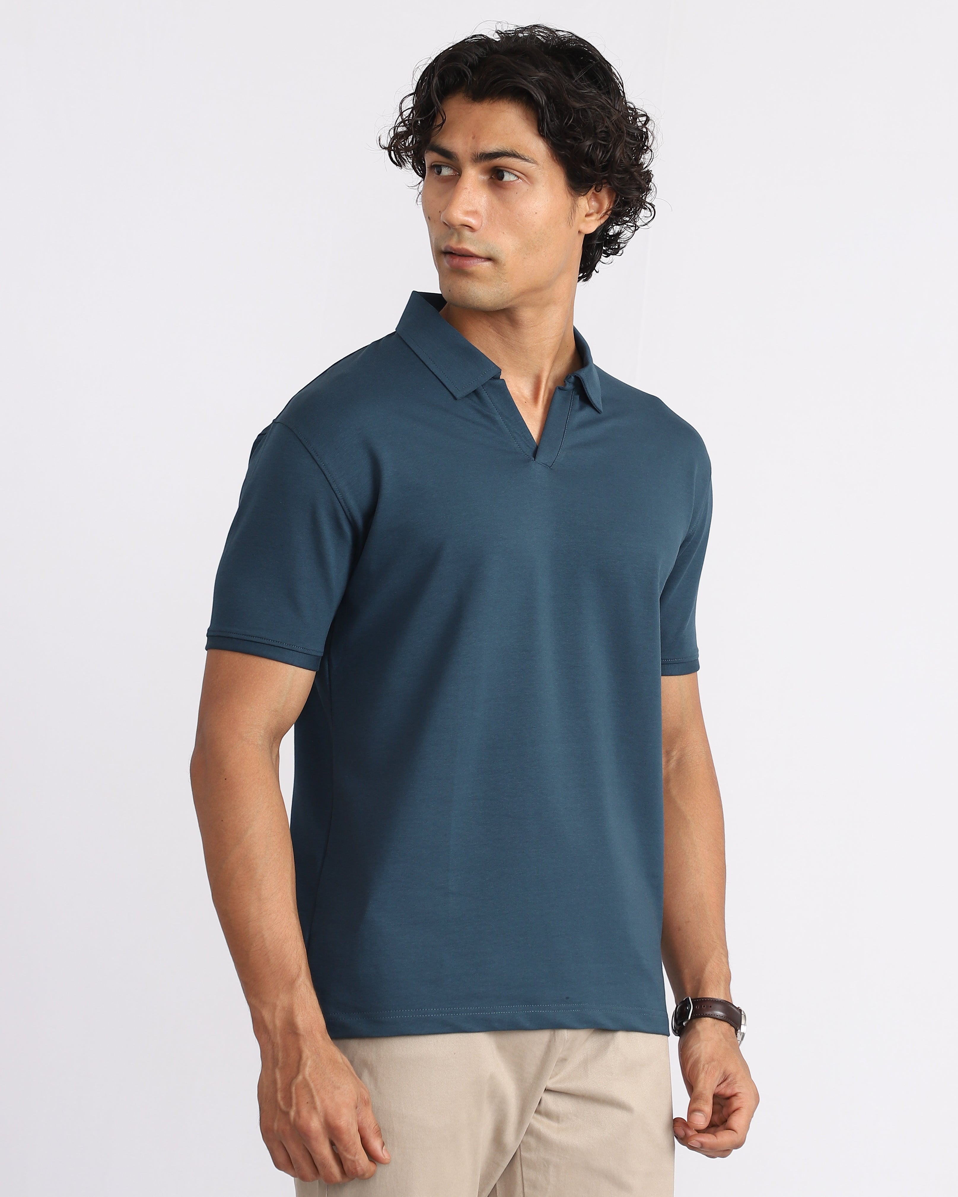 EverSharp Polo - No Ironing Needed - Airforce V-Neck Collar