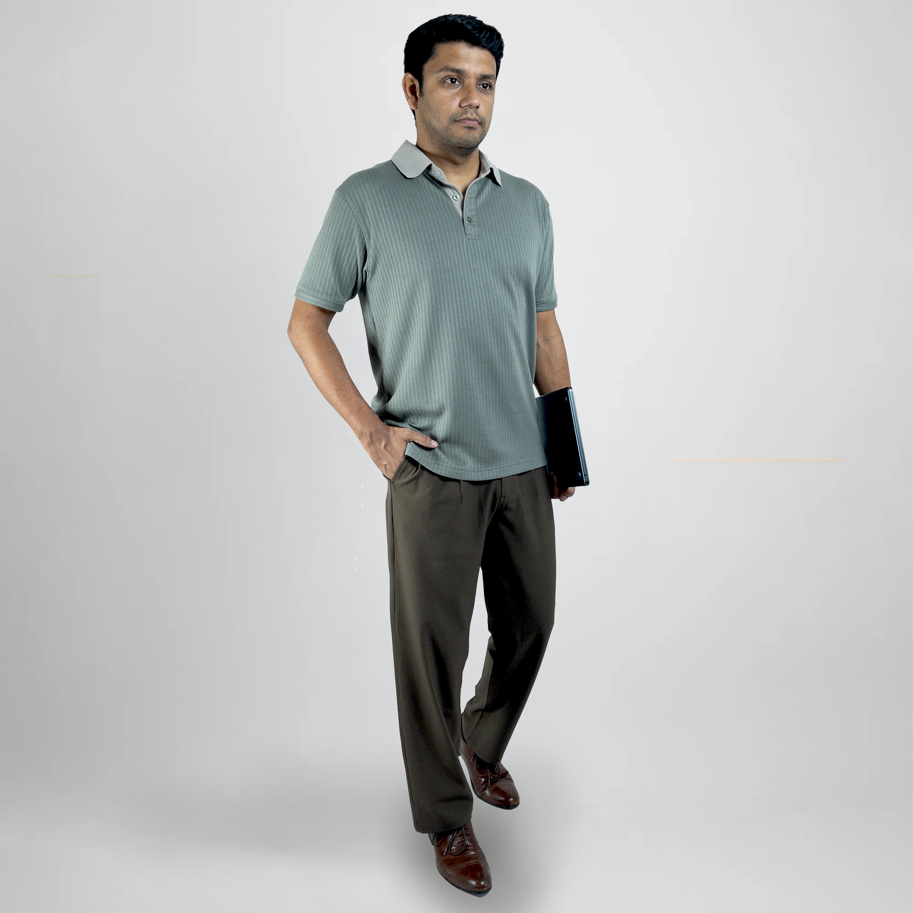 Aerotex Textured Polo - Moss + Concrete Shirt-Collar