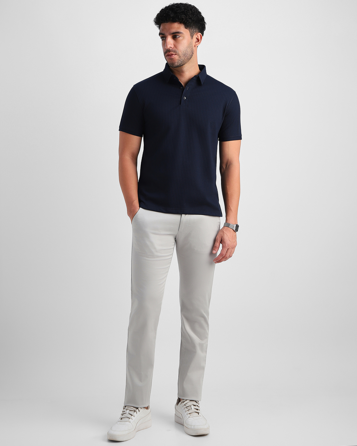 Aerotex Textured Polo -  Navy Shirt-Collar