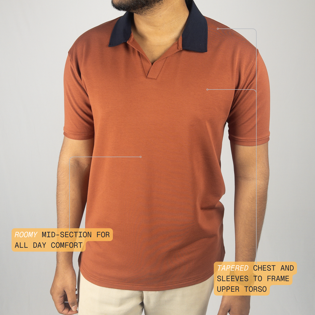 Dual Tone Rust-Navy V-Neck Polo