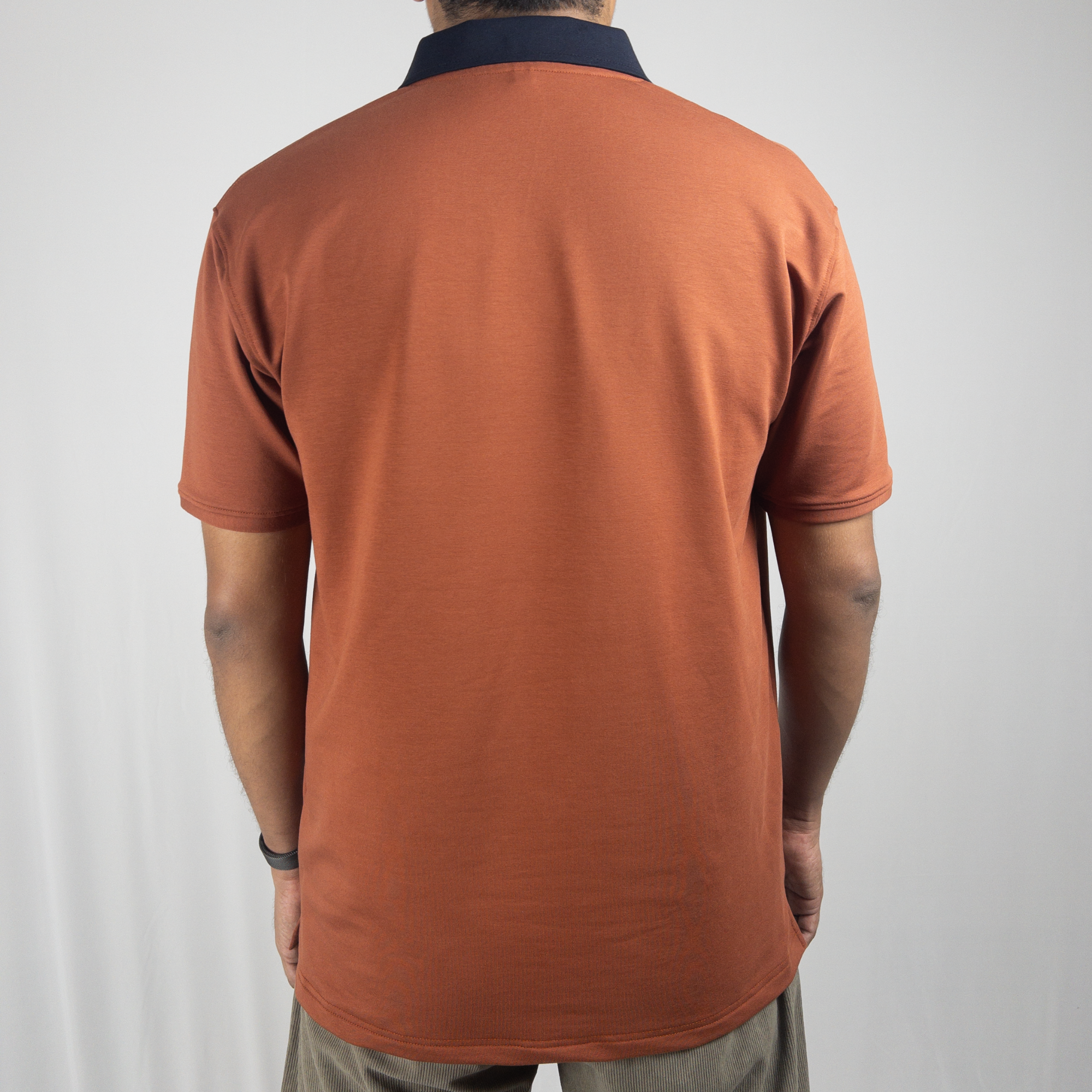 Rust-Navy 2-Tone V-Neck Polo
