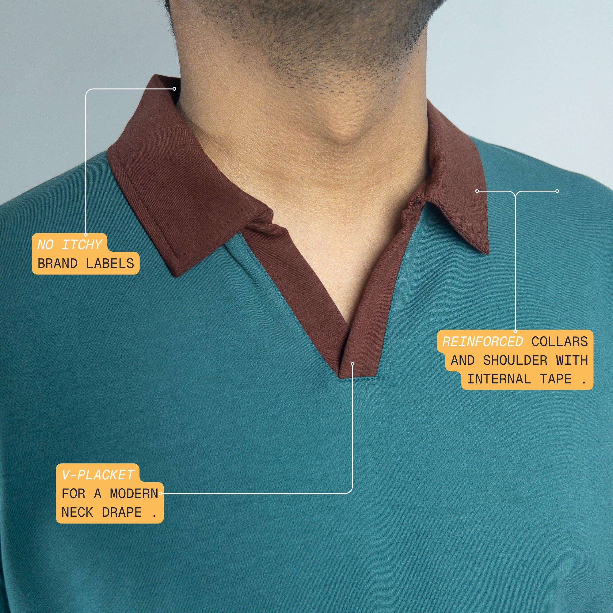 EverSharp Polo - No Ironing Needed - Emerald + Mocha V-Neck Collar