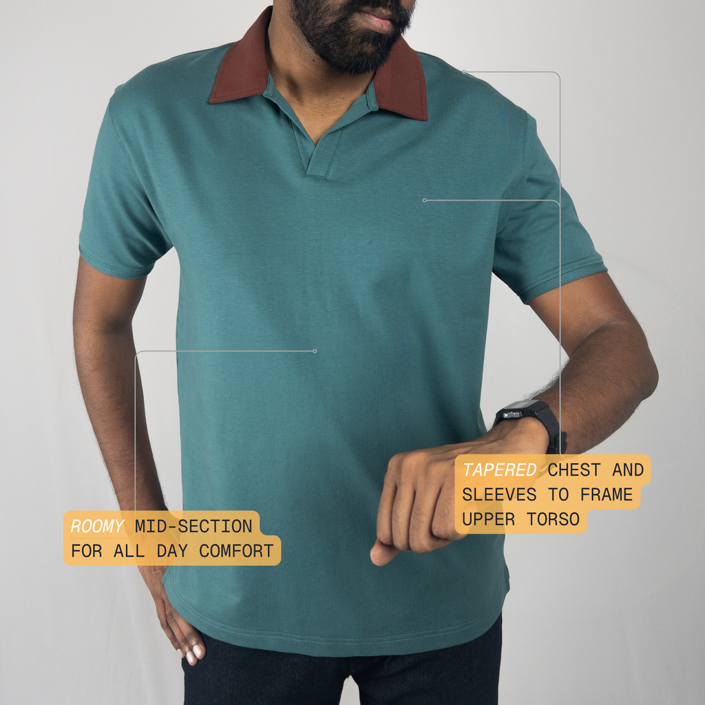 Dual Tone Emerald-Mocha V-Neck Polo