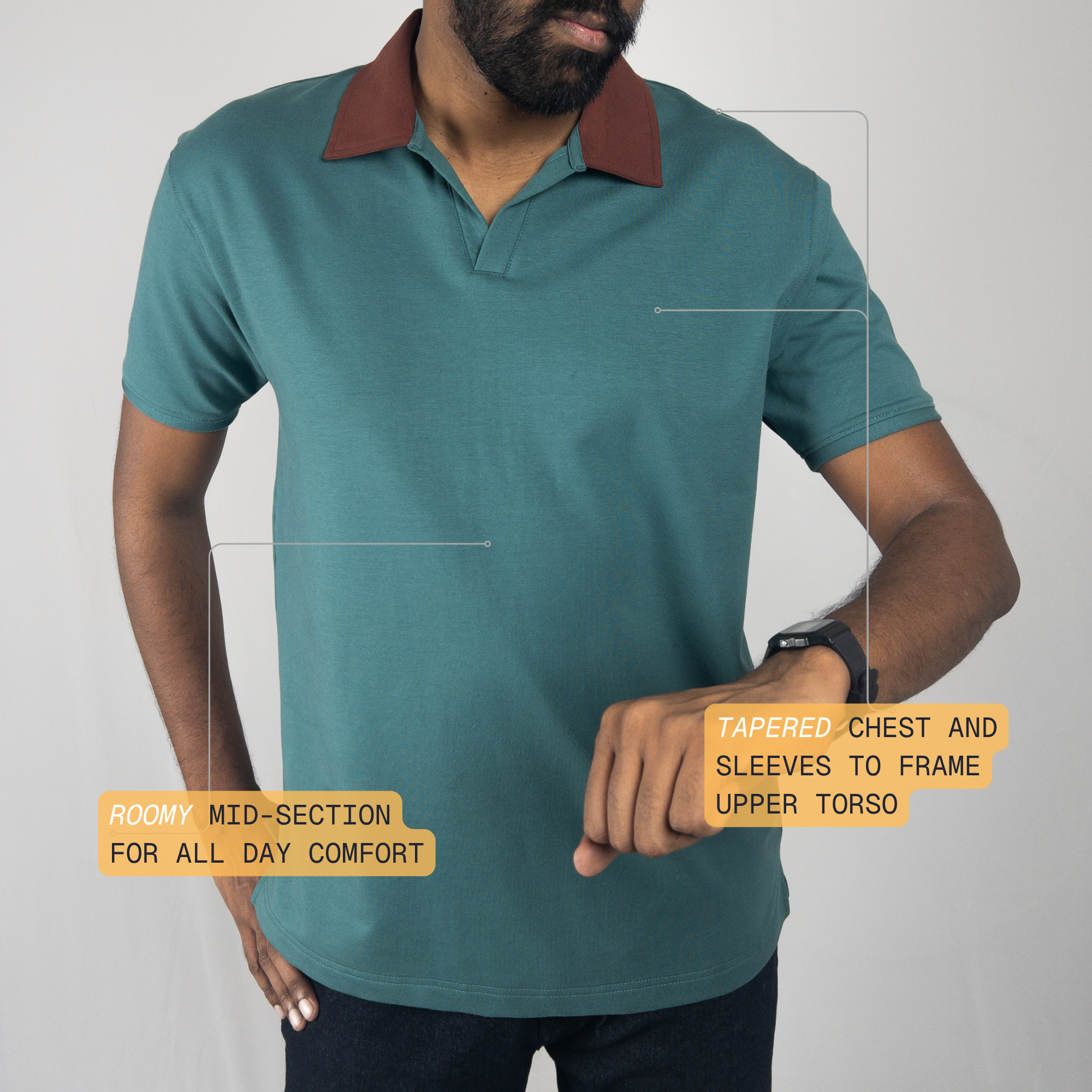Dual Tone Emerald-Mocha V-Neck Polo