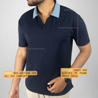 Navy-Sky Blue 2-Tone V-Neck Polo