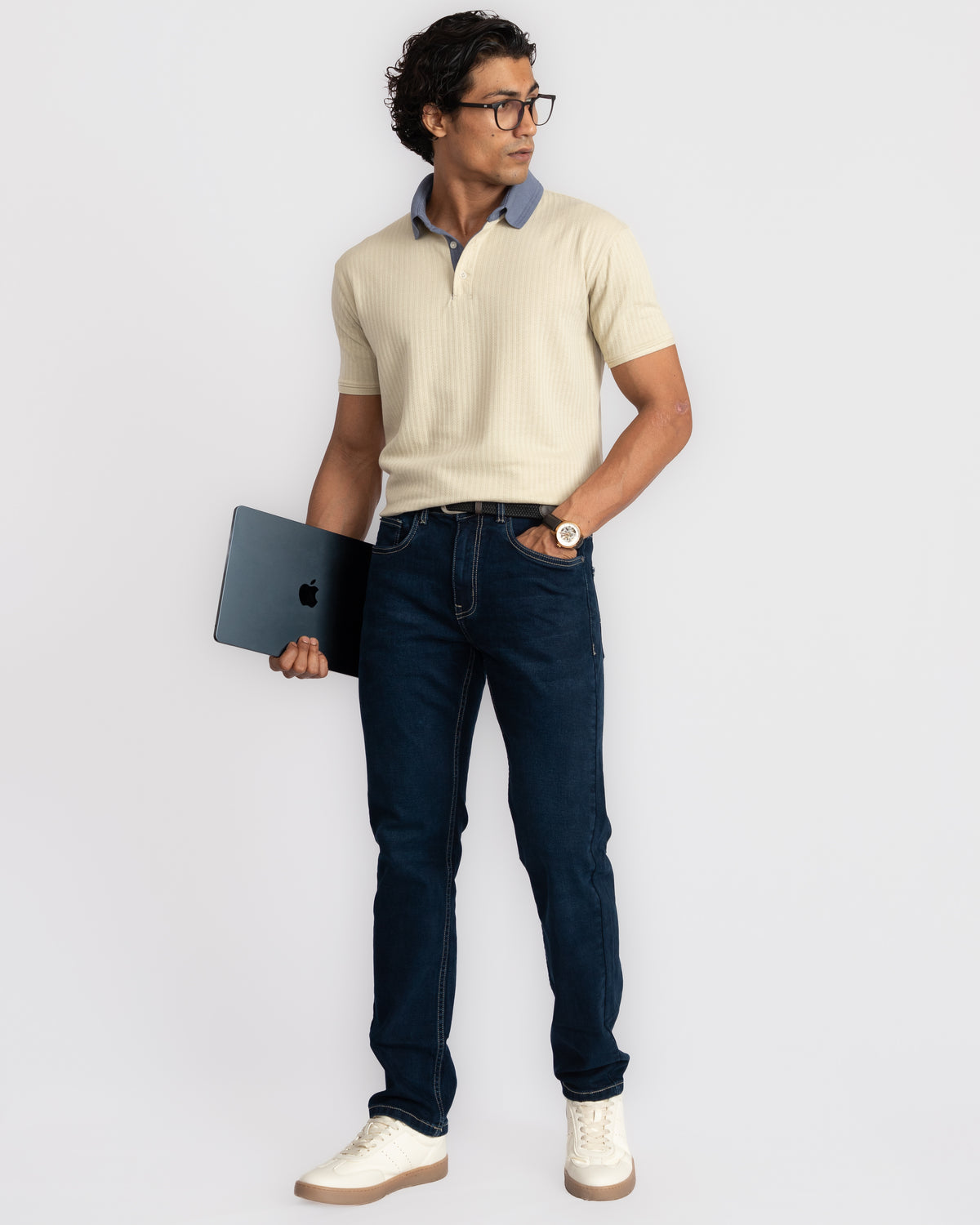 Aerotex Textured Polo - Butter + Cobalt Shirt-Collar