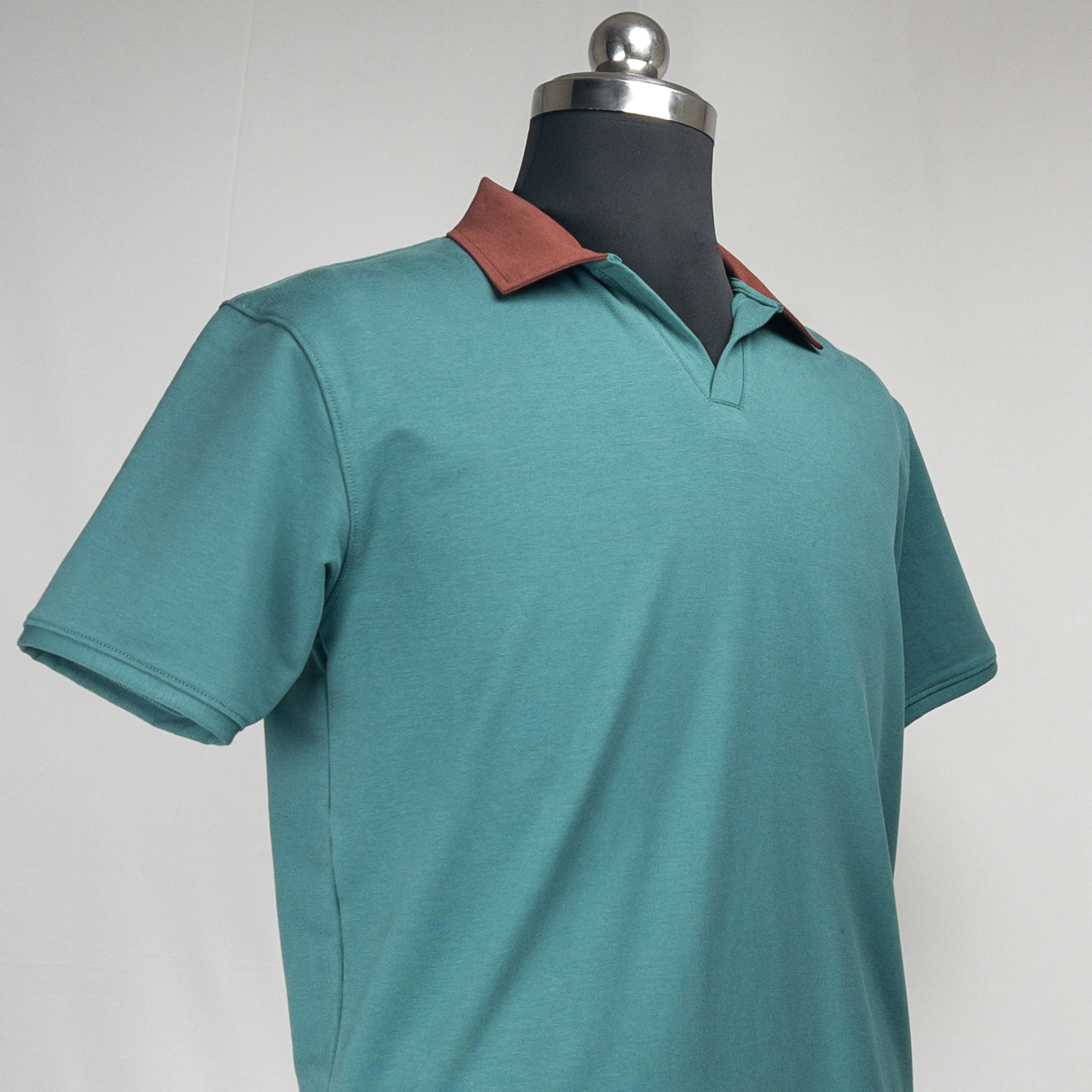 Dual Tone Emerald-Mocha V-Neck Polo