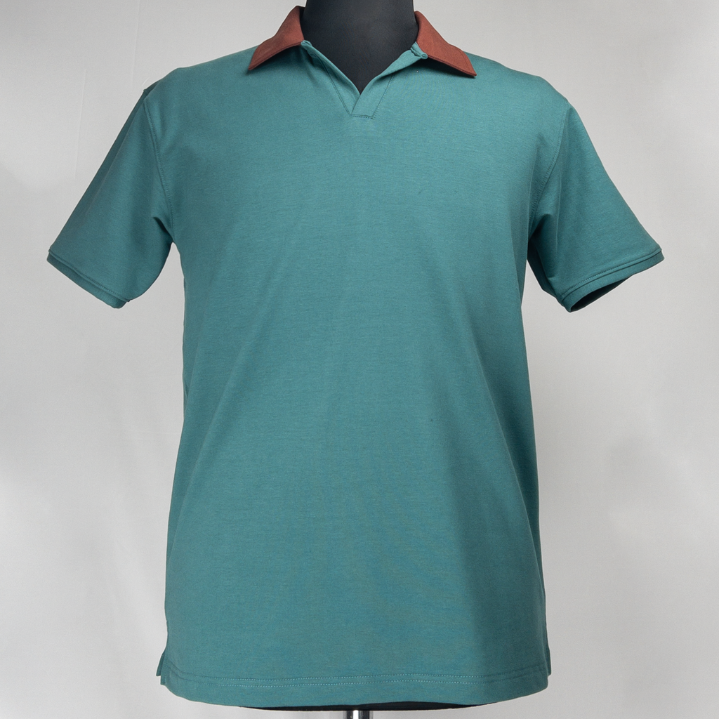Dual Tone Emerald-Mocha V-Neck Polo