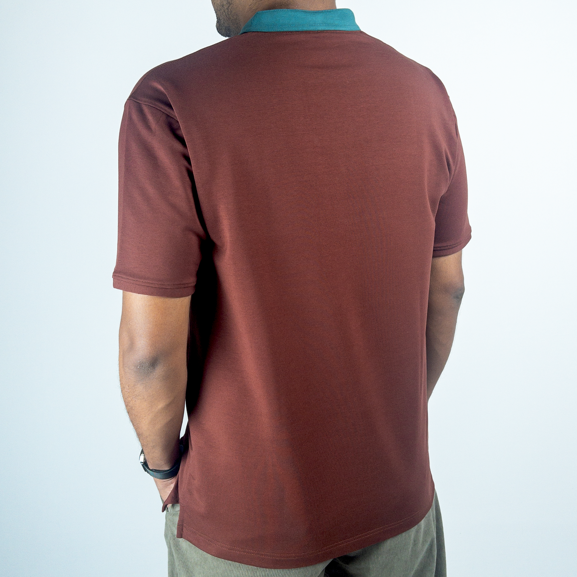 EverSharp Polo - No Ironing Needed - Mocha + Emerald Mandarin Collar