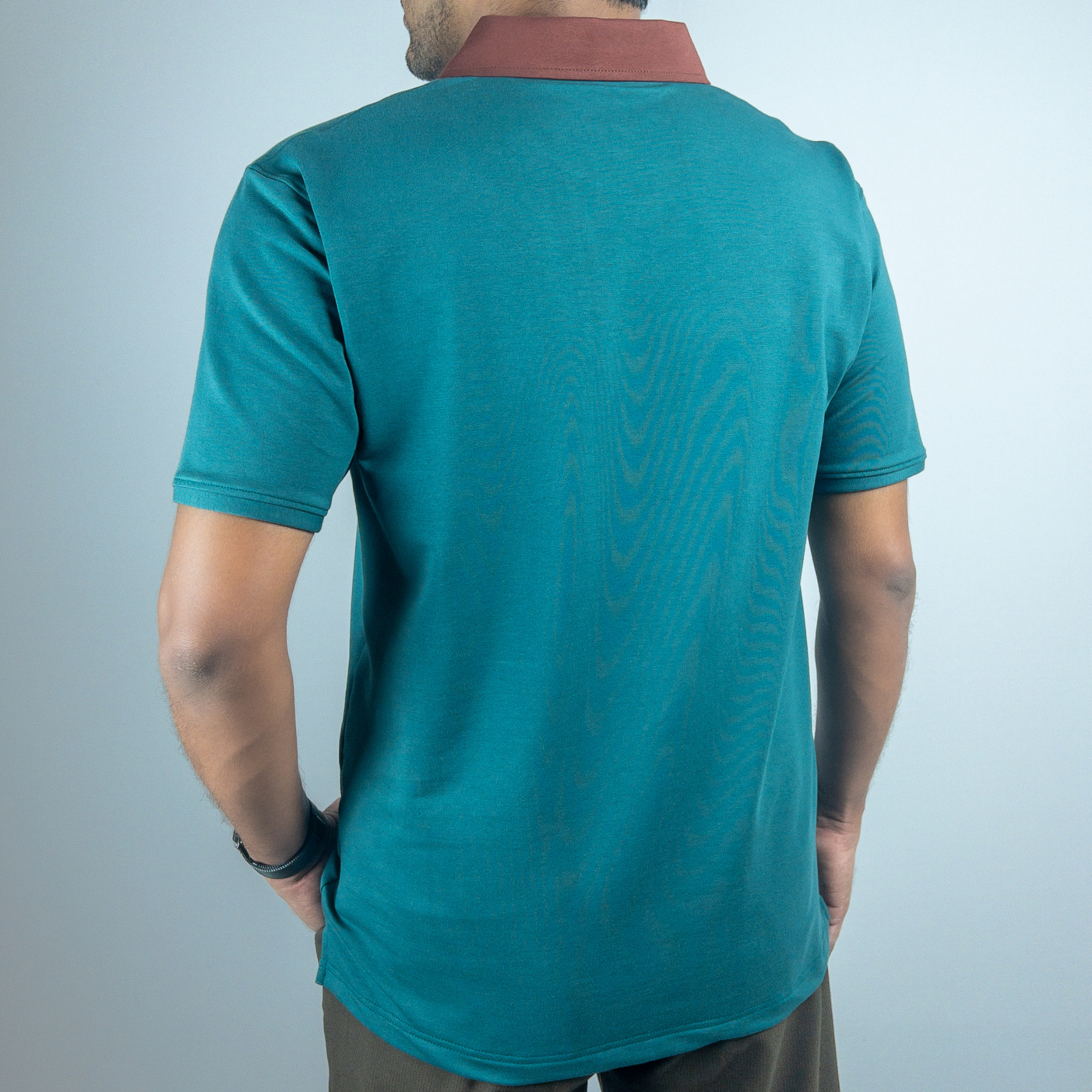 EverSharp Polo - No Ironing Needed - Emerald + Mocha V-Neck Collar