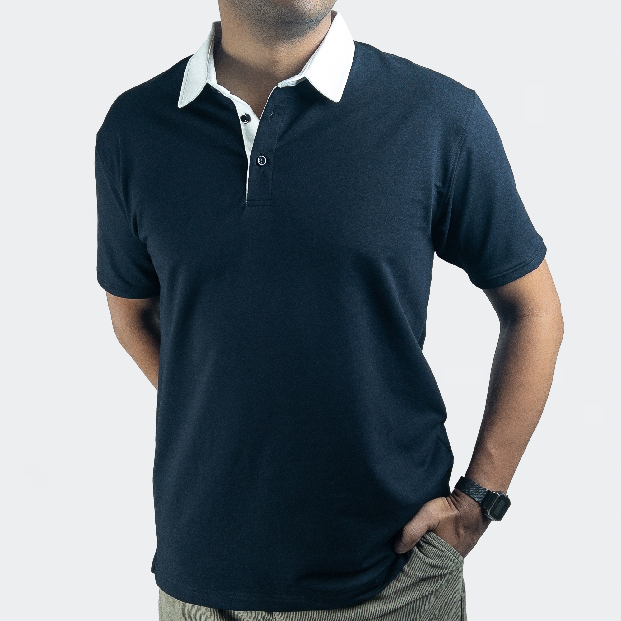 EverSharp Polo - No Ironing Needed - Navy + White Shirt-Collar