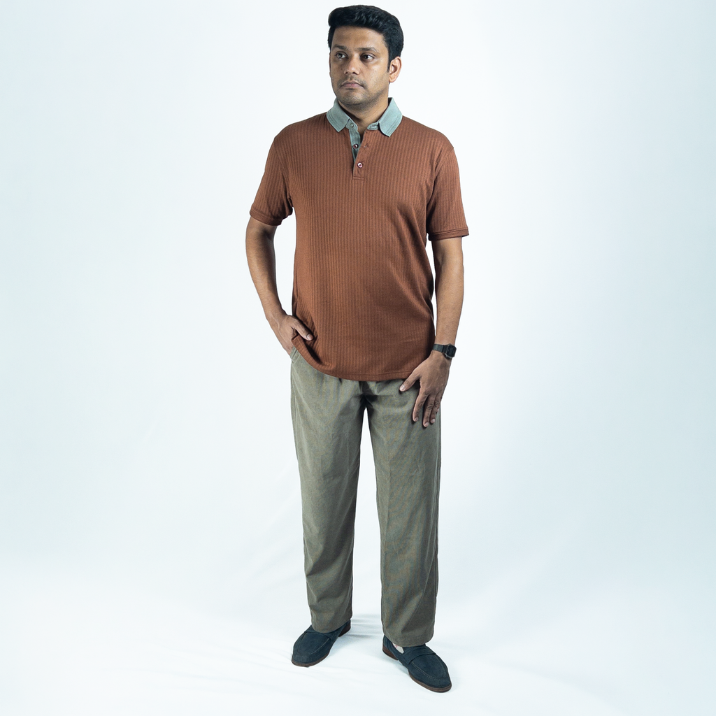 Aerotex Textured Polo - Coffee + Moss Shirt Collar