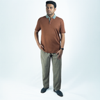Aerotex Textured Polo - Coffee + Moss Shirt Collar