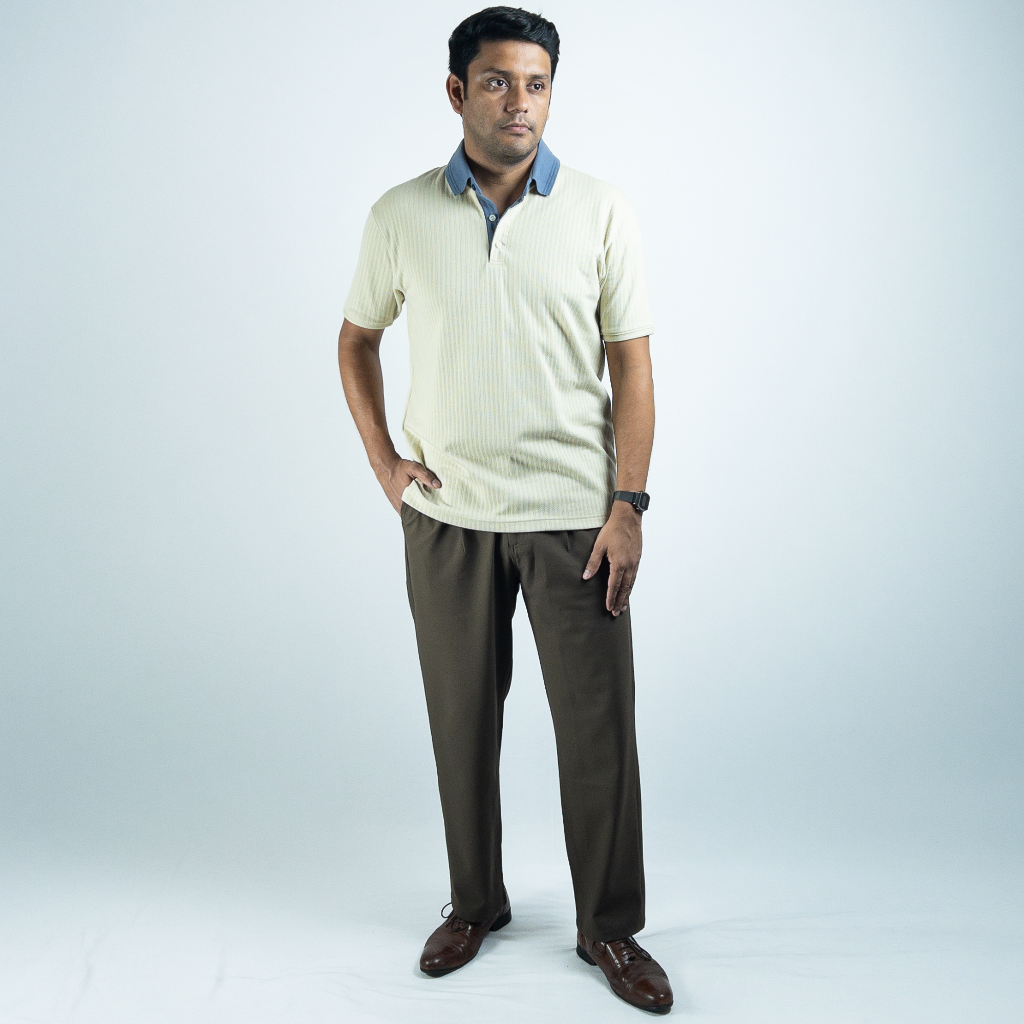 Aerotex Textured Polo - Butter + Cobalt Shirt-Collar