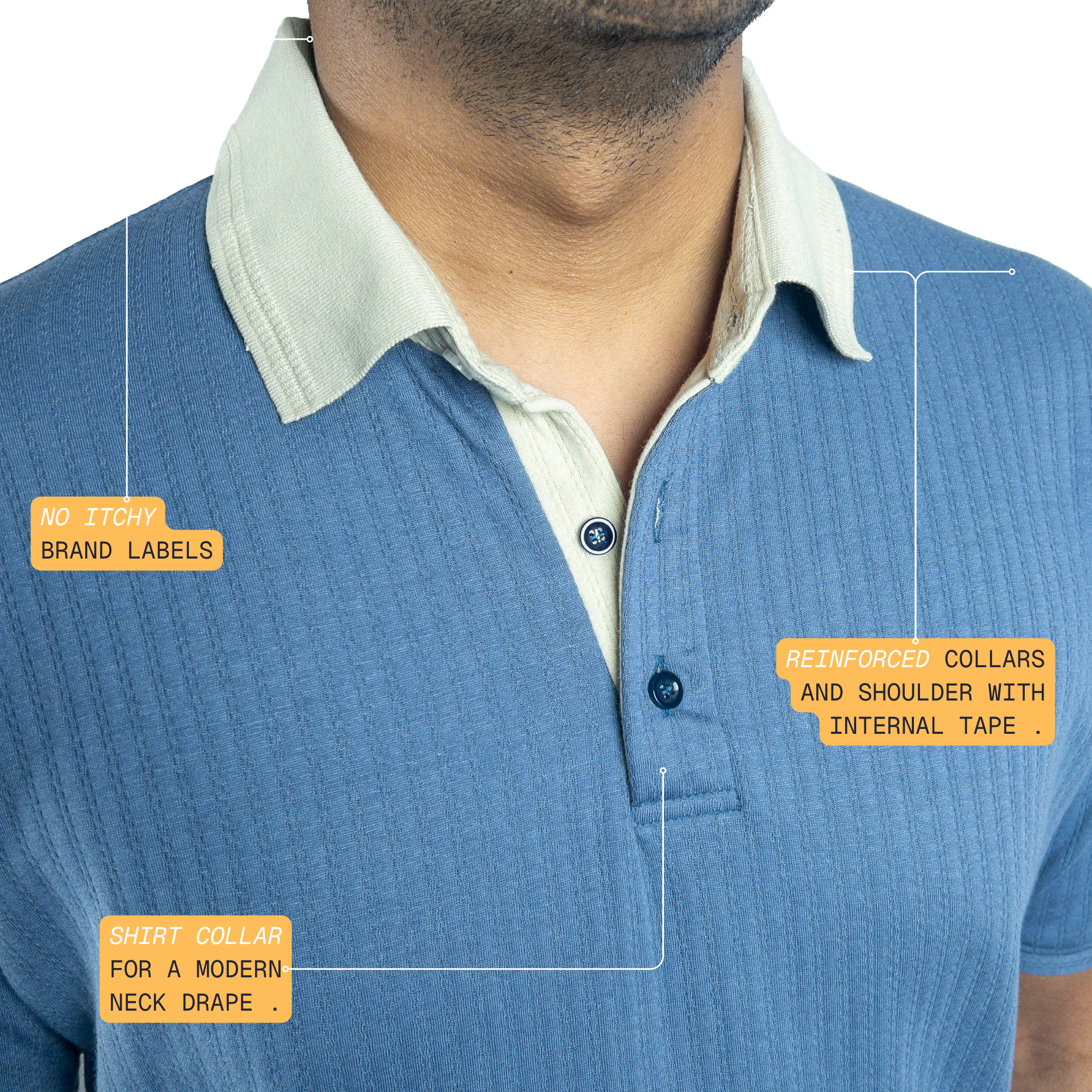 Aerotex Textured Polo - Cobalt + Butter Shirt-Collar
