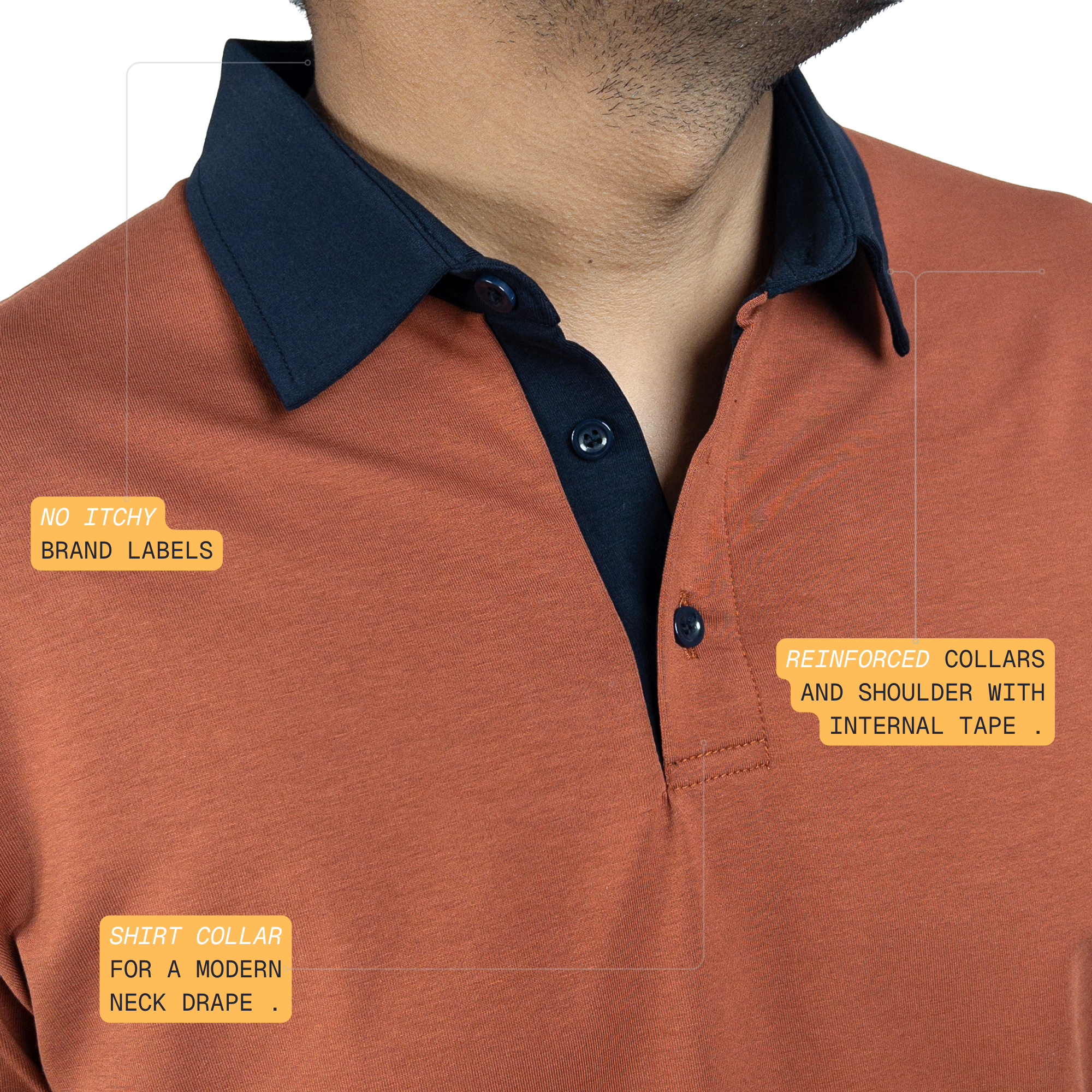 EverSharp Polo - No Ironing Needed - Rust + Navy - Shirt Collar