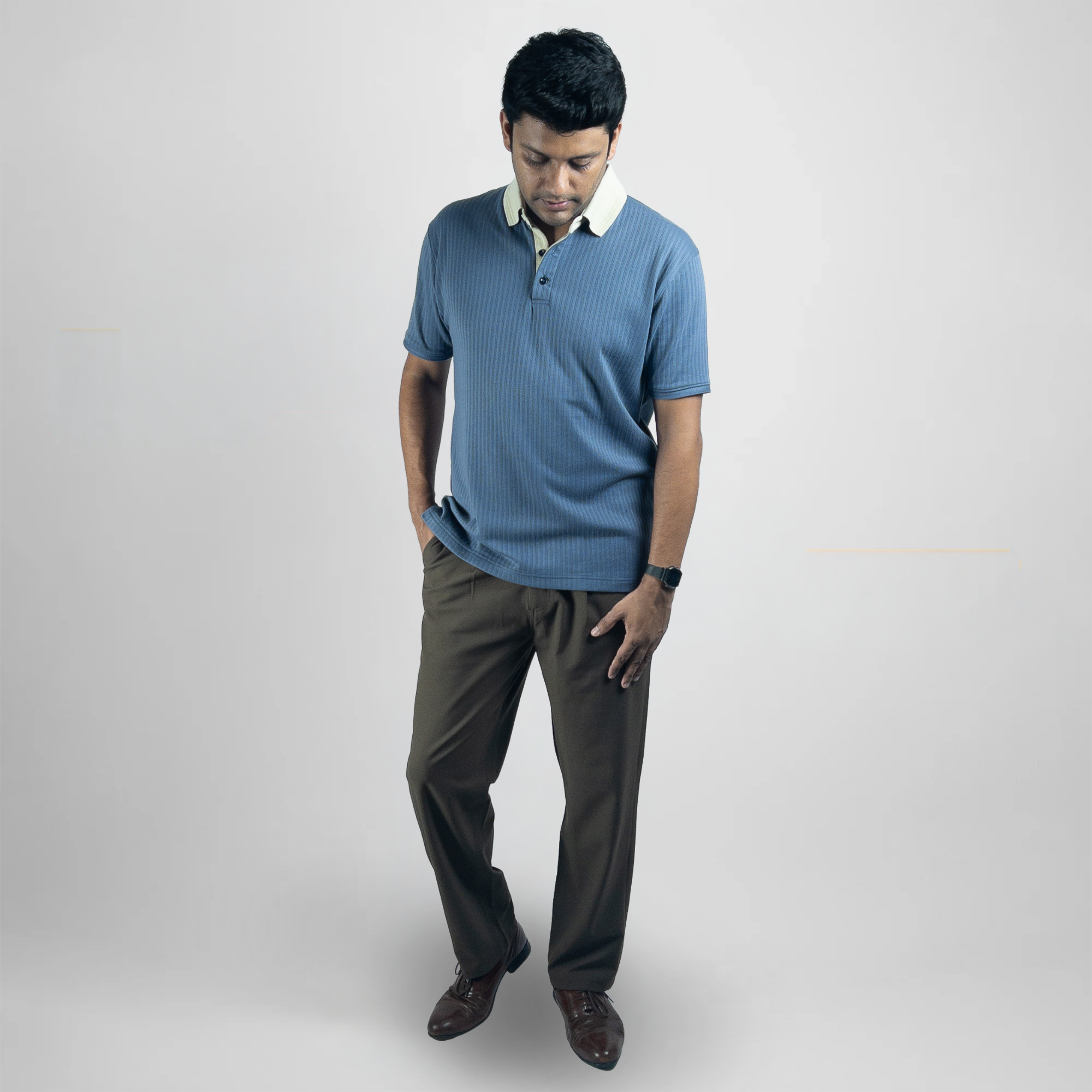 Aerotex Textured Polo - Cobalt + Butter Shirt-Collar