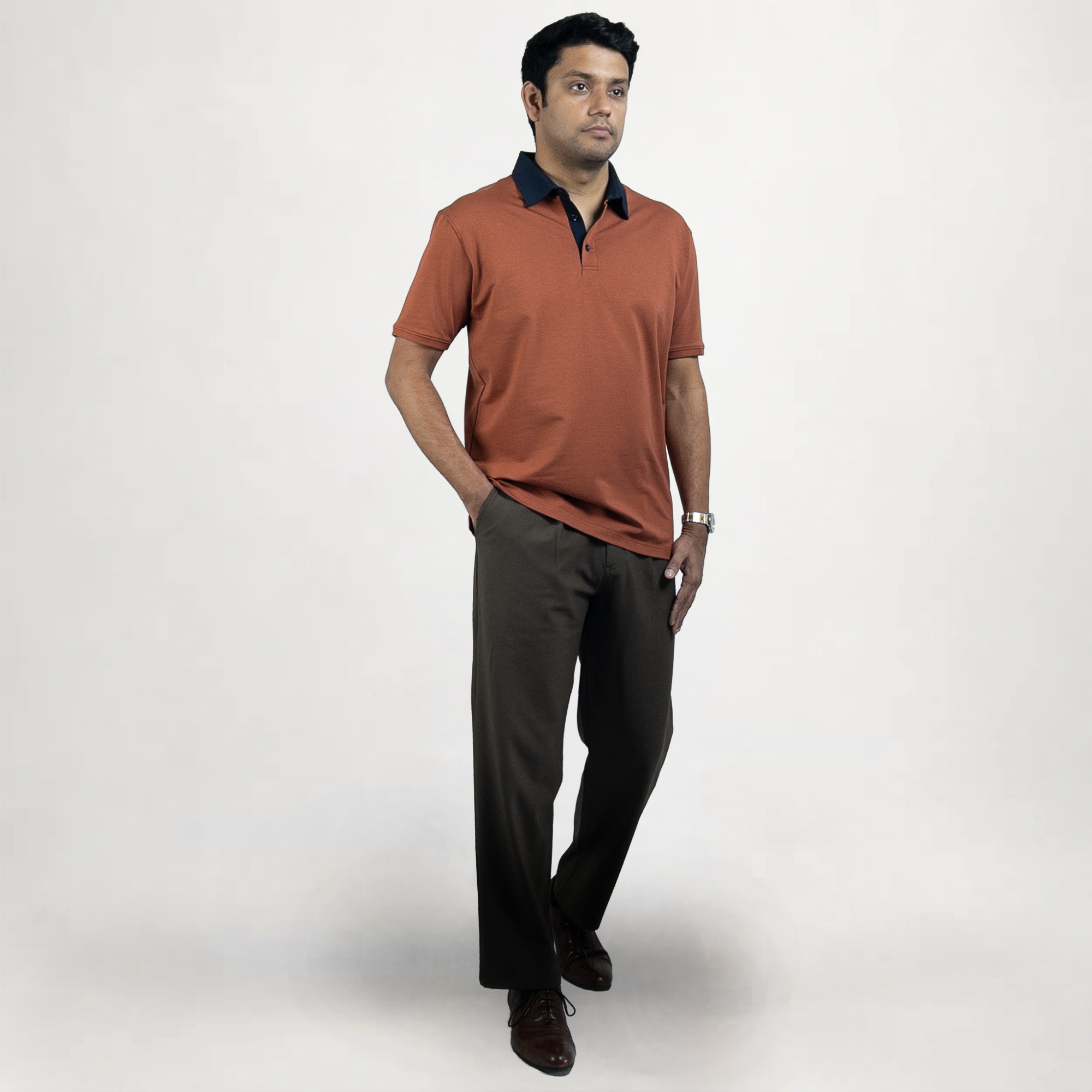 EverSharp Polo - No Ironing Needed - Rust + Navy - Shirt Collar