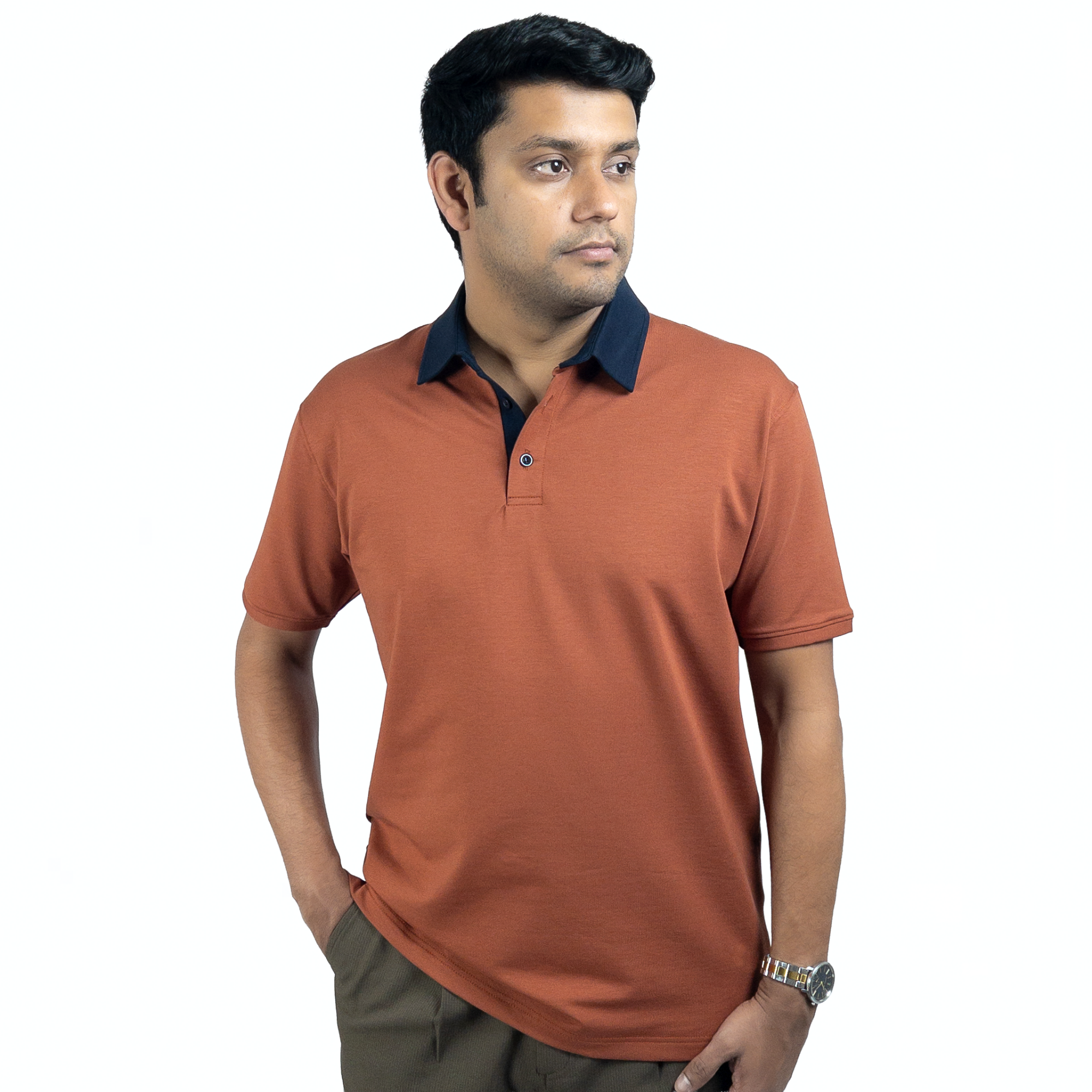 EverSharp Polo - No Ironing Needed - Rust + Navy - Shirt Collar