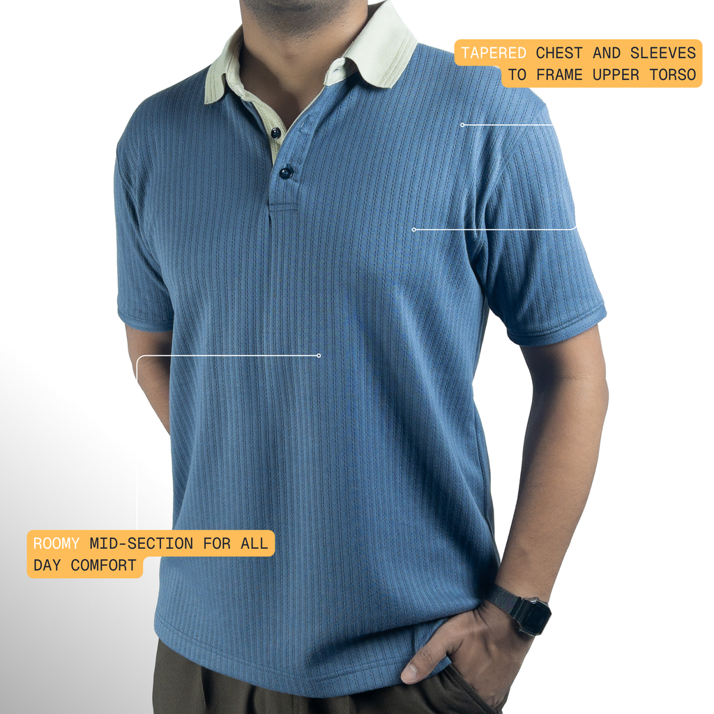Aerotex Textured Polo - Cobalt + Butter Shirt-Collar