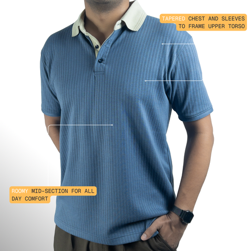 Aerotex Textured Polo - Cobalt + Butter Shirt-Collar