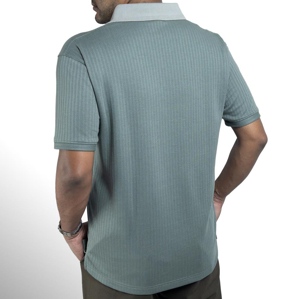 Aerotex Textured Polo - Moss + Concrete Shirt-Collar