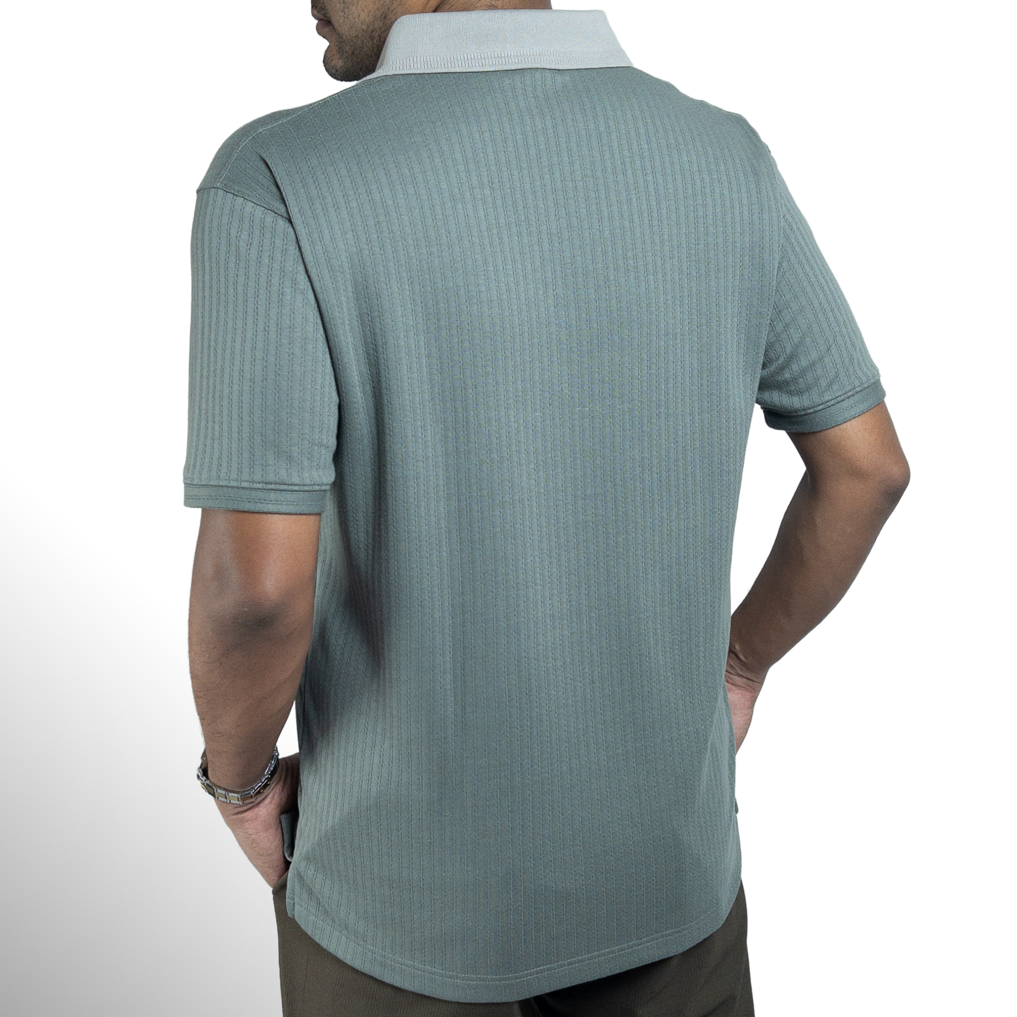 Aerotex Textured Polo - Moss + Concrete Shirt-Collar