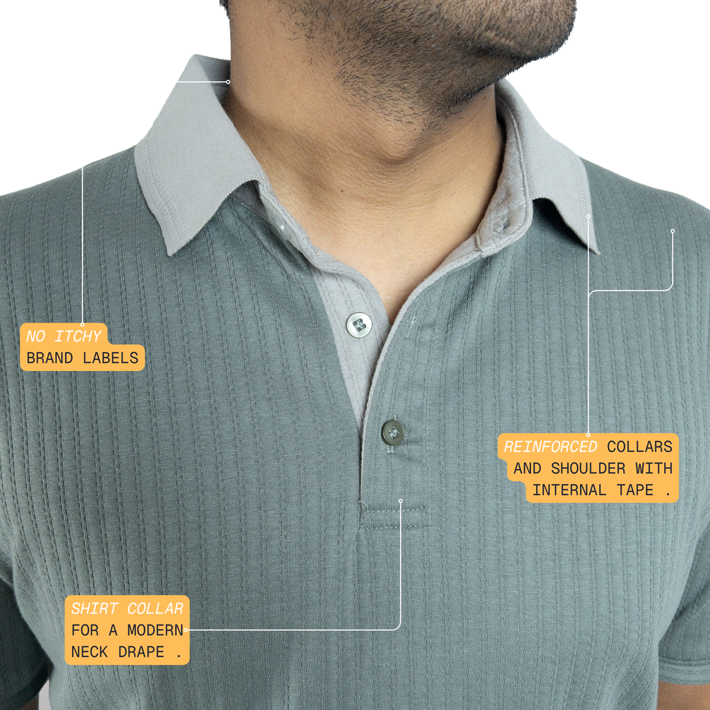 Aerotex Textured Polo - Moss + Concrete Shirt-Collar