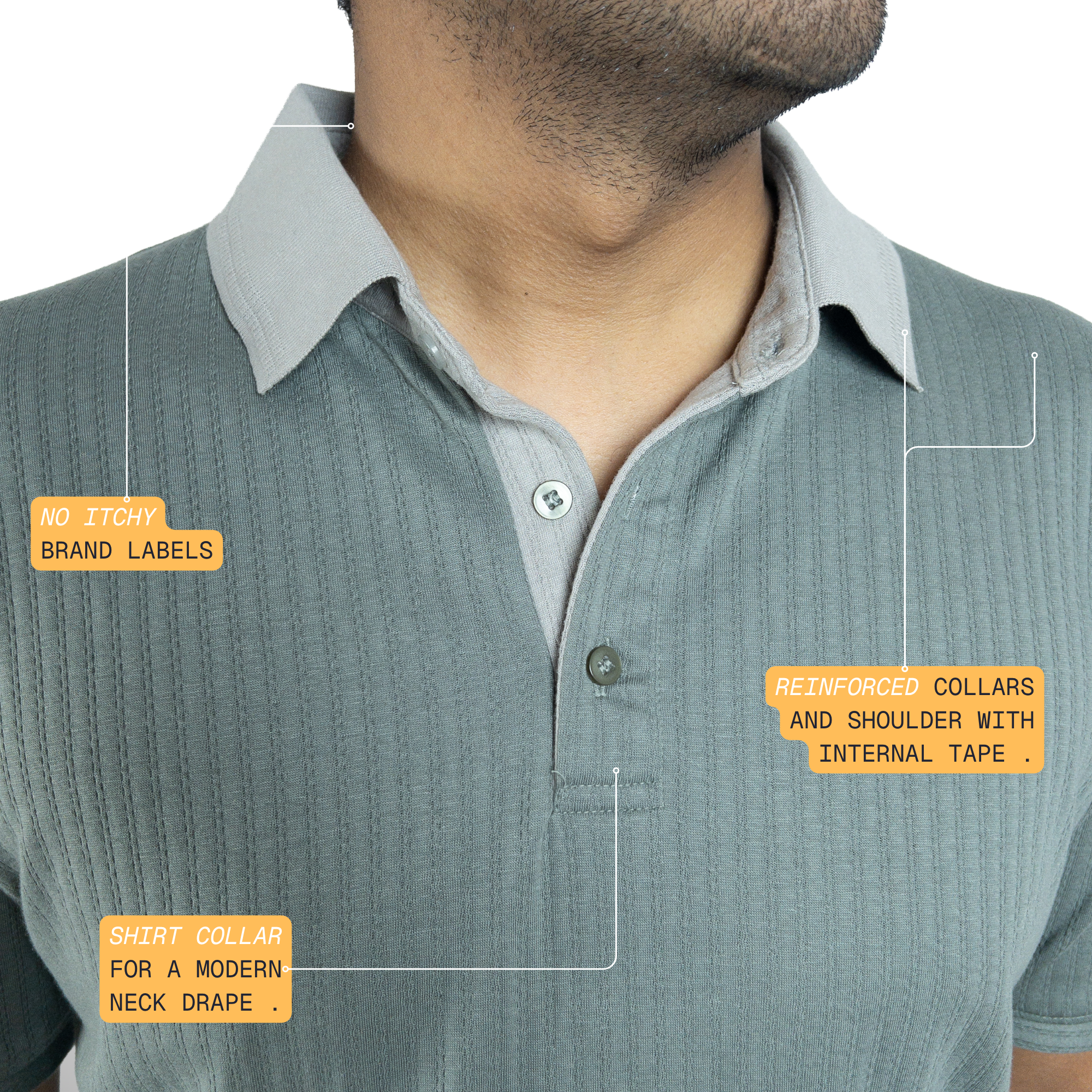 Aerotex Textured Polo - Moss + Concrete Shirt-Collar