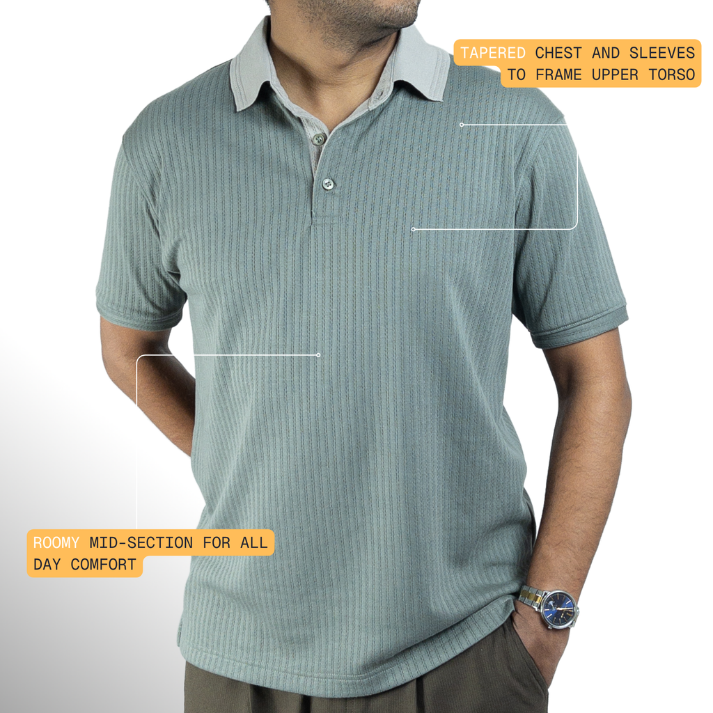 Aerotex Textured Polo - Moss + Concrete Shirt-Collar