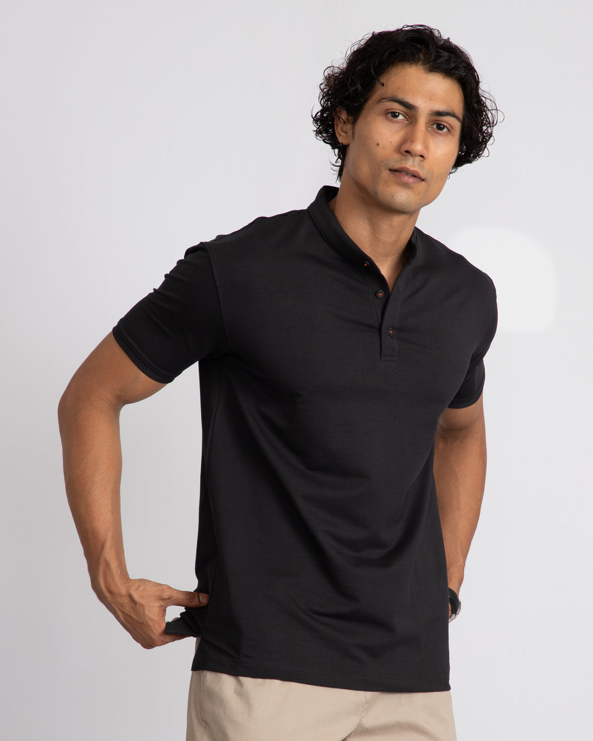 EverSharp Polo - No Ironing Needed - Black Mandarin Collar