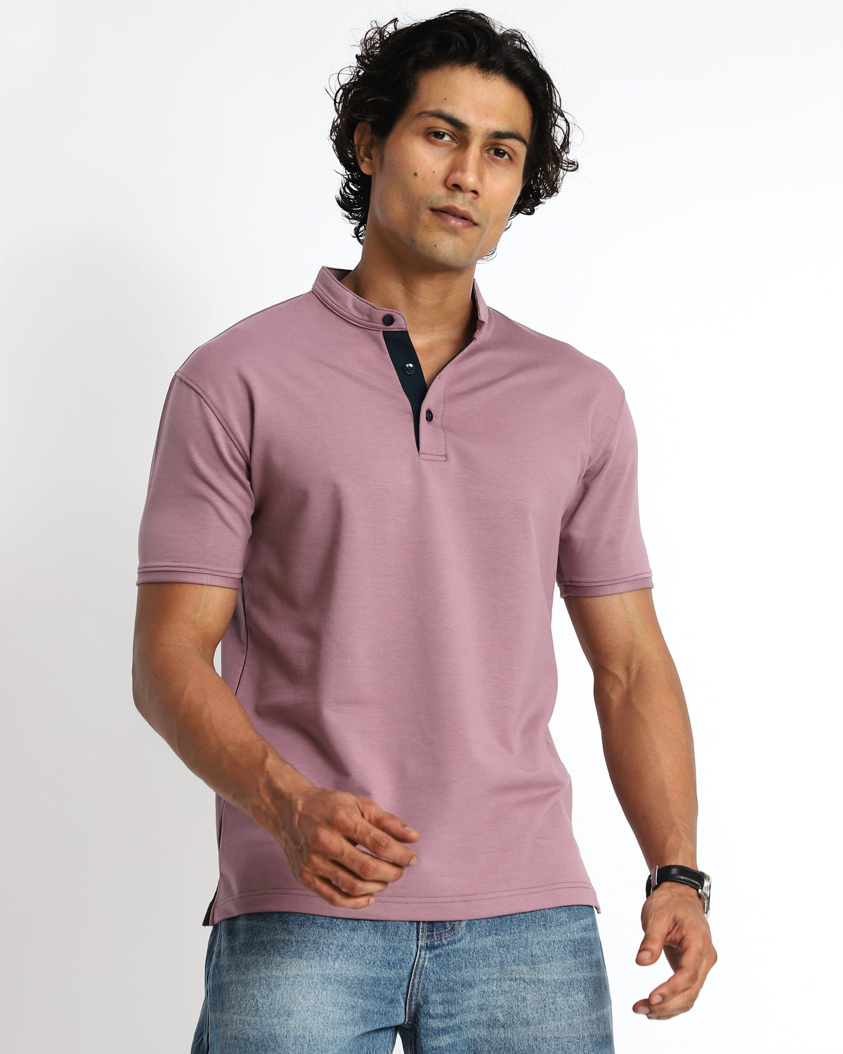 EverSharp Polo - No Ironing Needed - Mauve Mandarin Collar