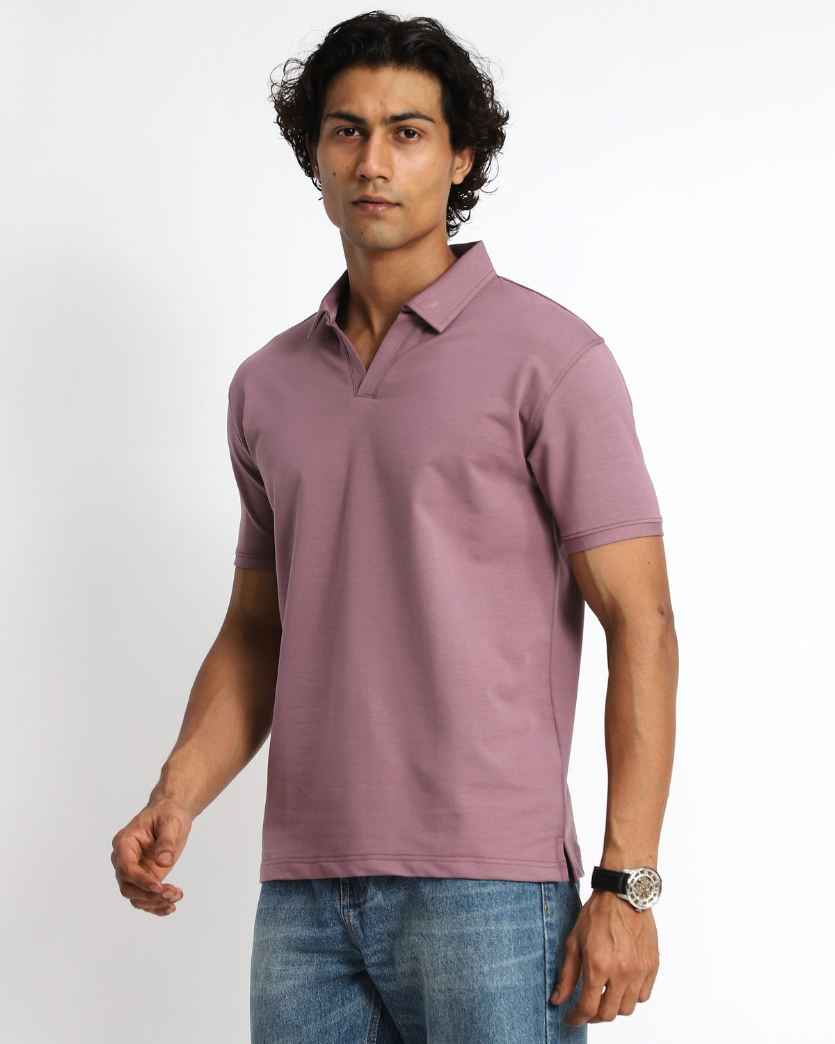 EverSharp Polo - No Ironing Needed - Mauve V-Neck Collar