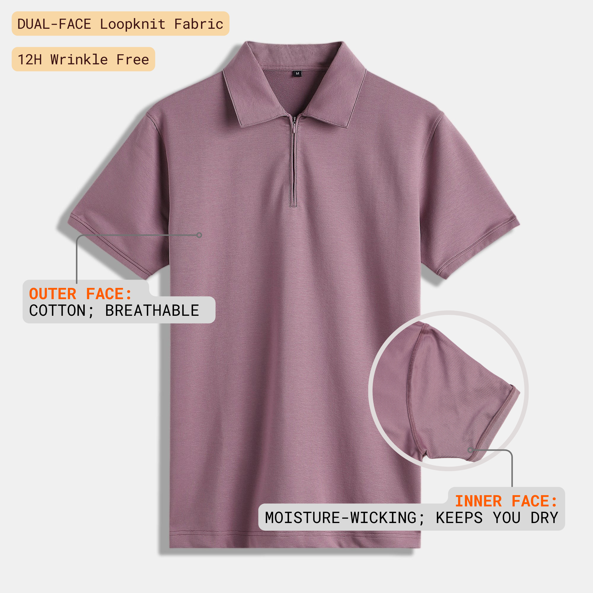 Mauve Quarter-Zip Polo