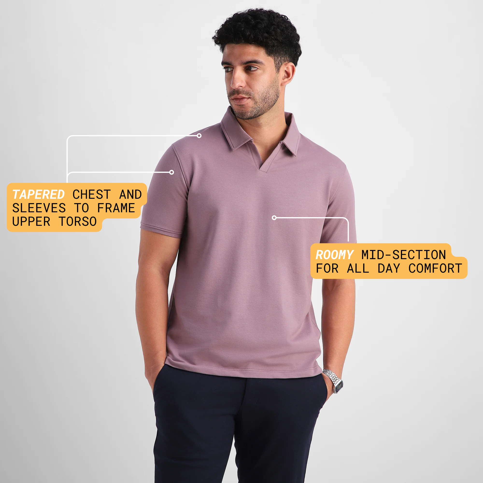 Mauve V-Neck Polo