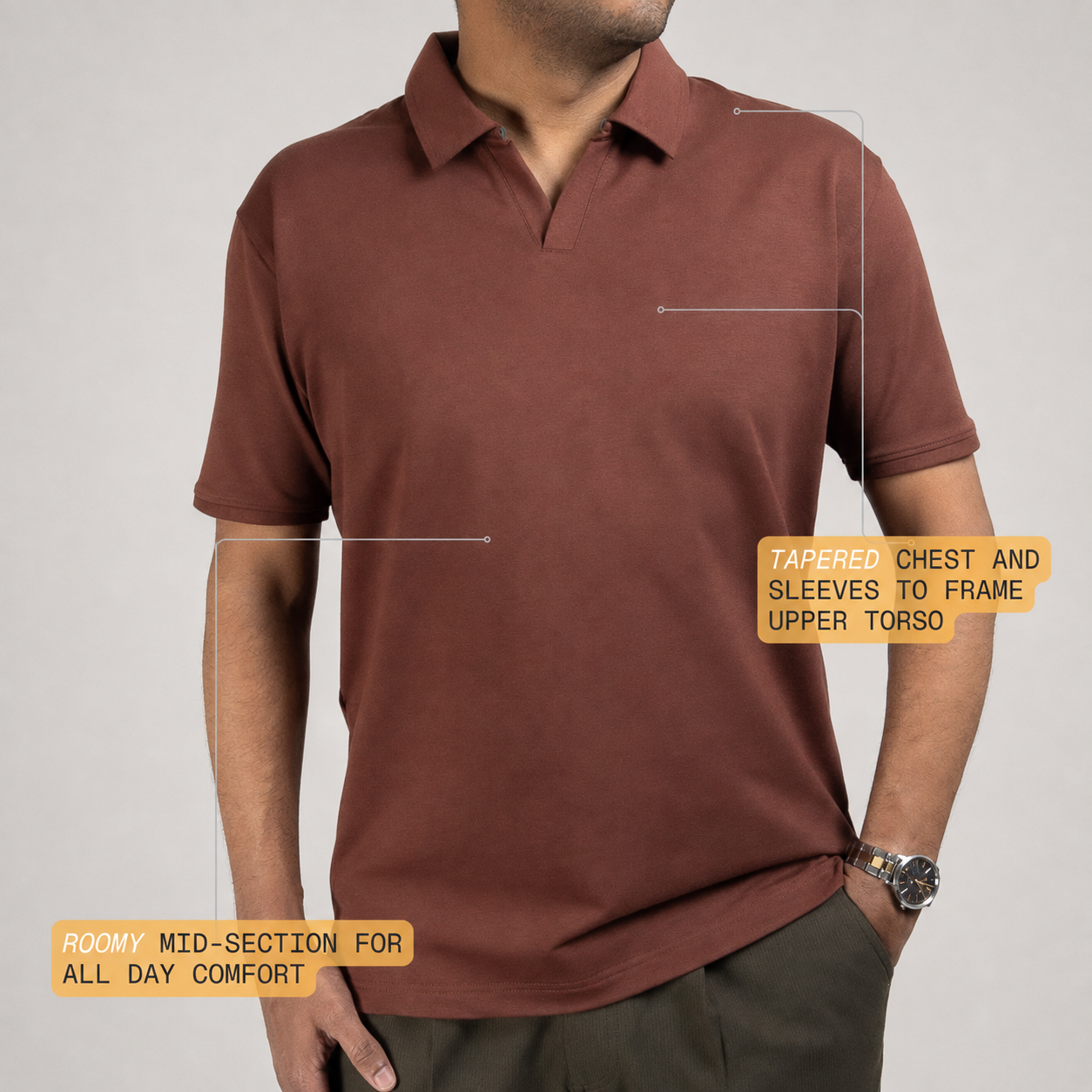 EverSharp Polo - No Ironing Needed - Mocha V-Neck Collar