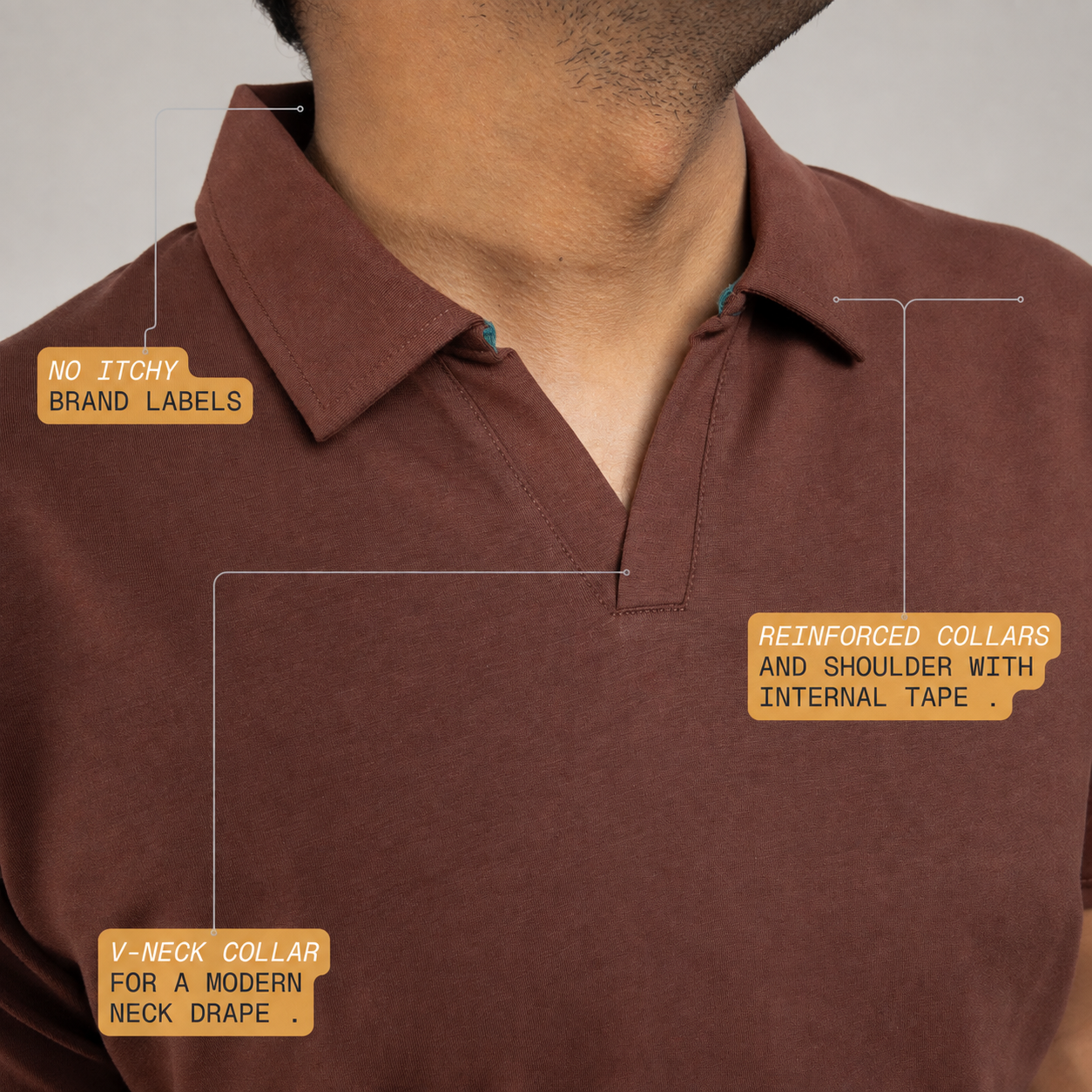 EverSharp Polo - No Ironing Needed - Mocha V-Neck Collar