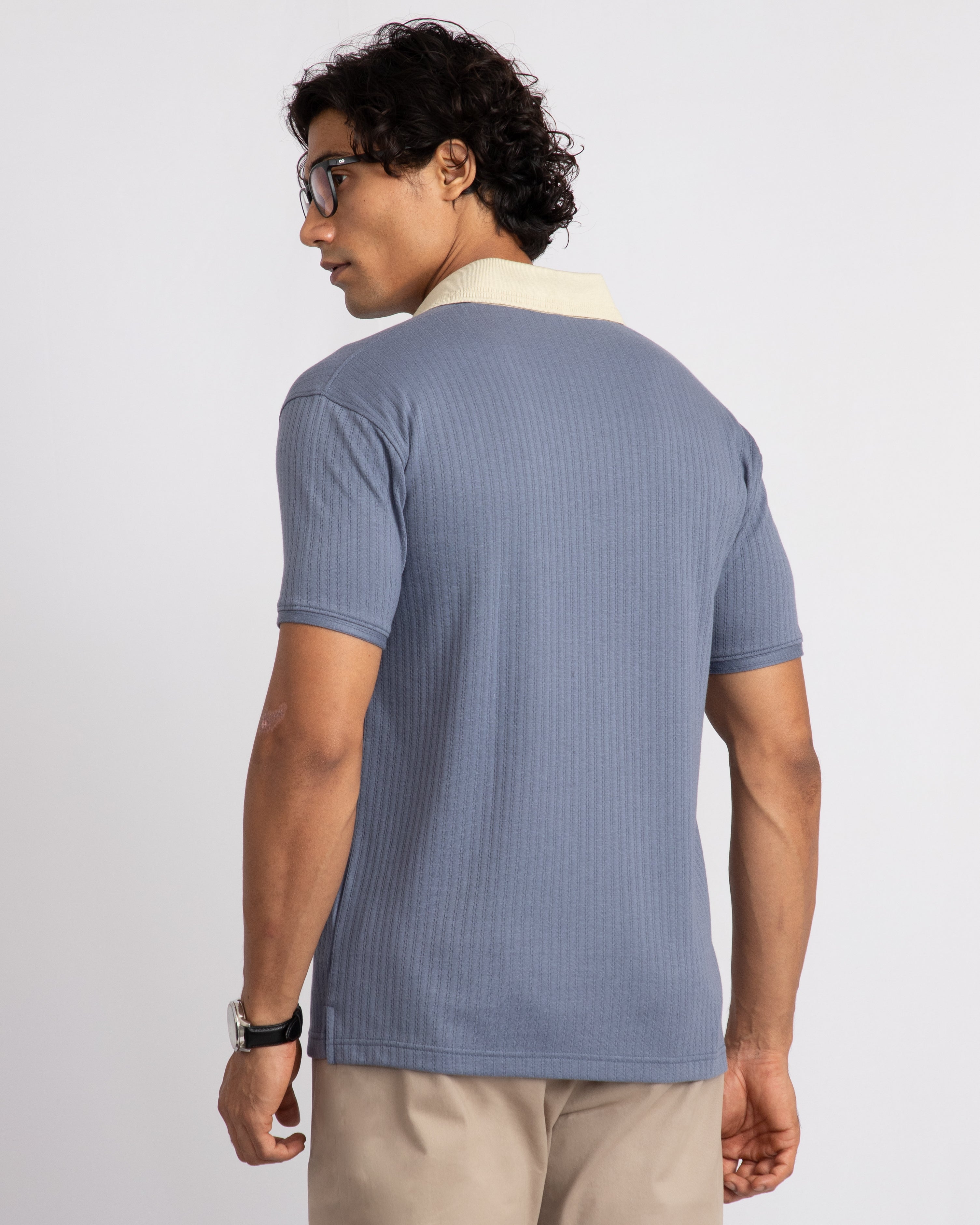 Aerotex Textured Polo - Cobalt + Butter Shirt-Collar