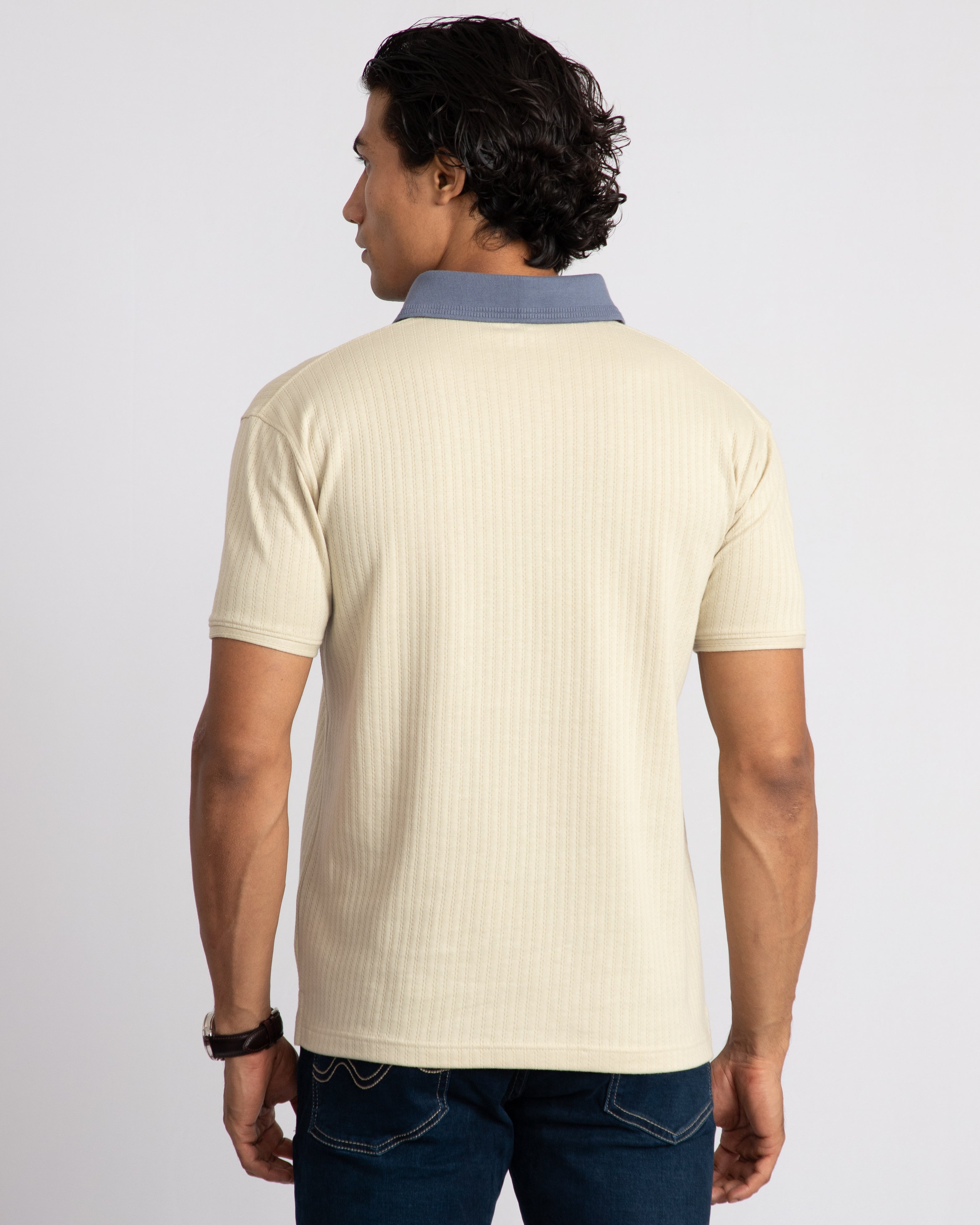 Aerotex Textured Polo - Butter + Cobalt Shirt-Collar