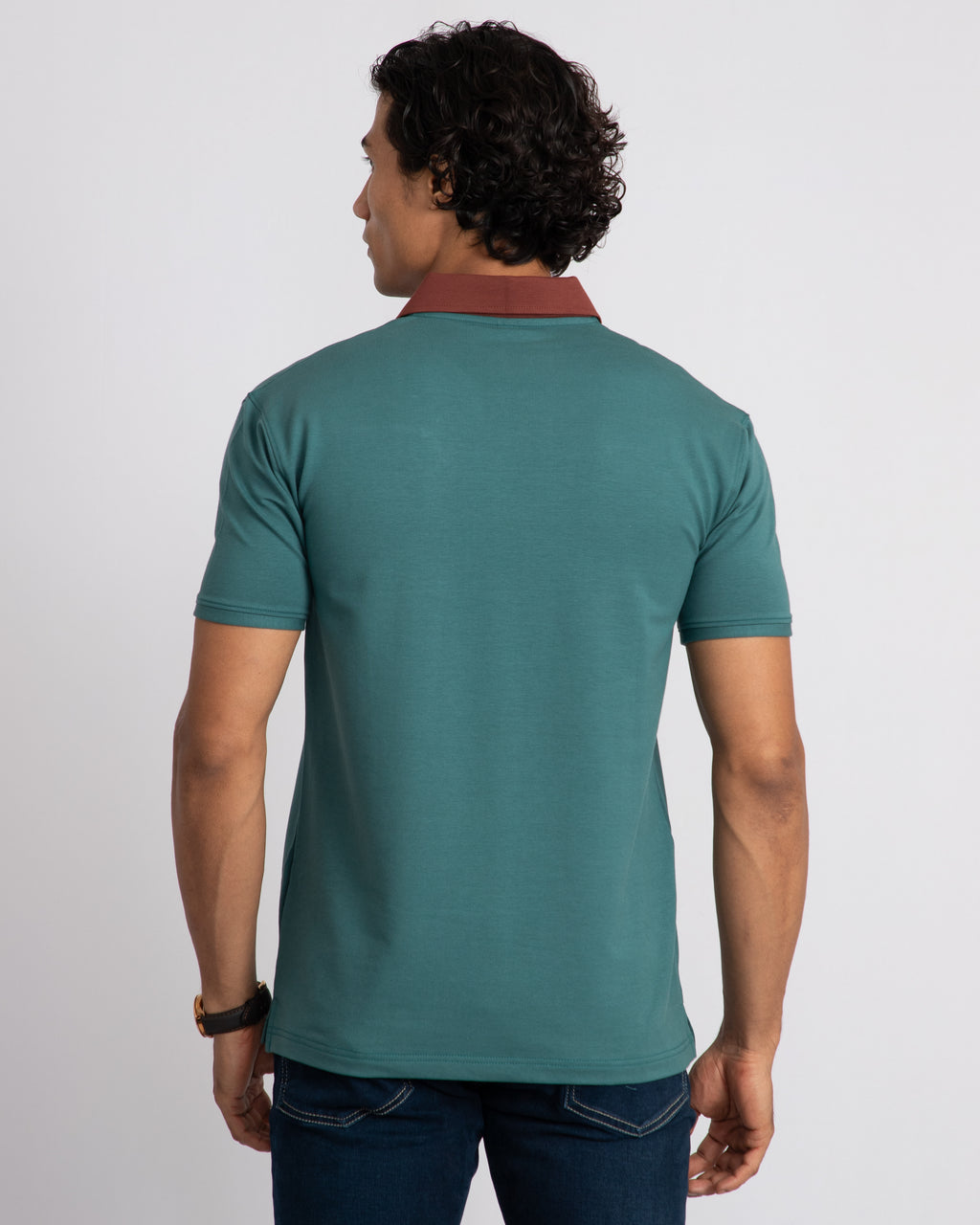 EverSharp Polo - No Ironing Needed - Emerald + Mocha V-Neck Collar