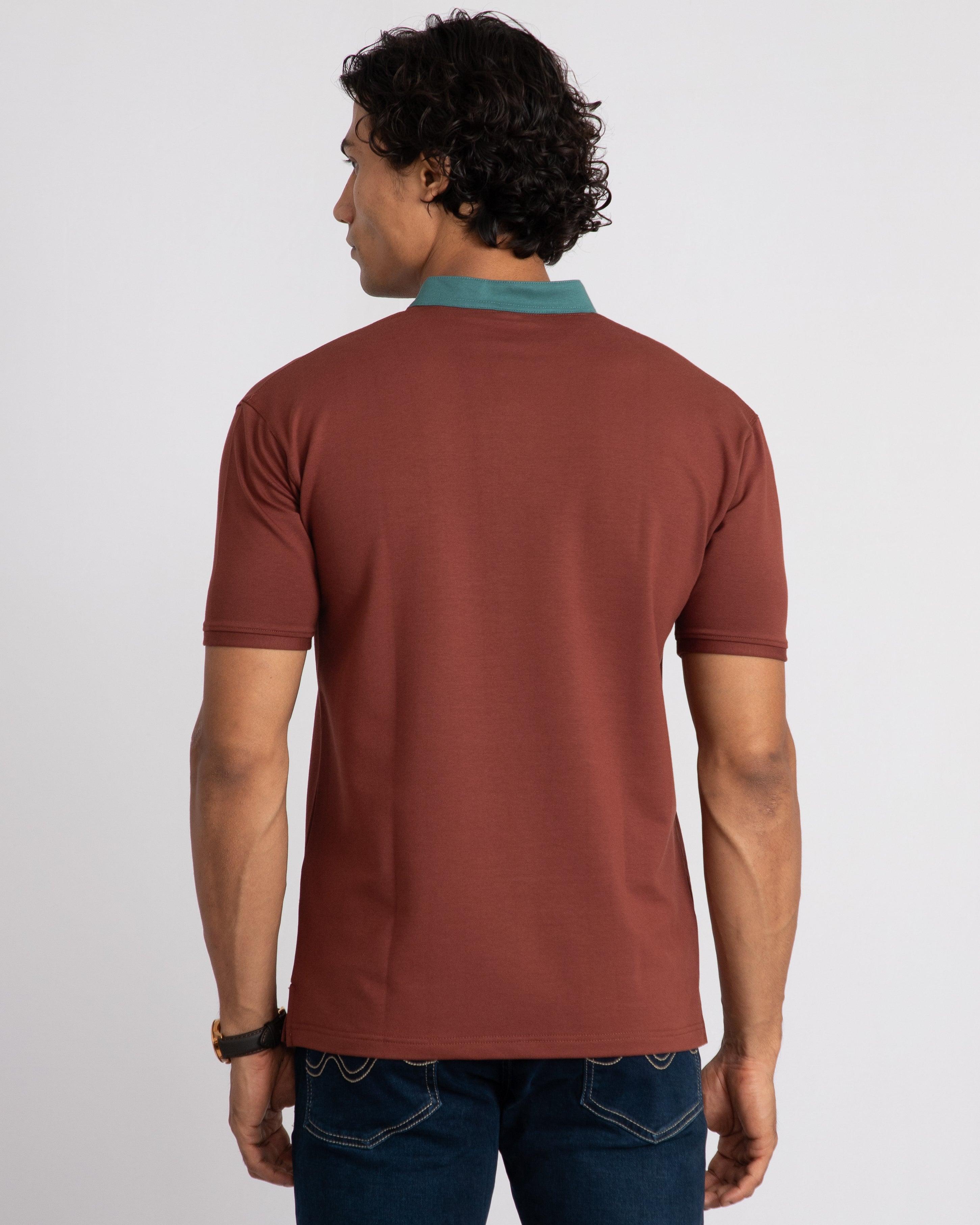 EverSharp Polo - No Ironing Needed - Mocha + Emerald Mandarin Collar