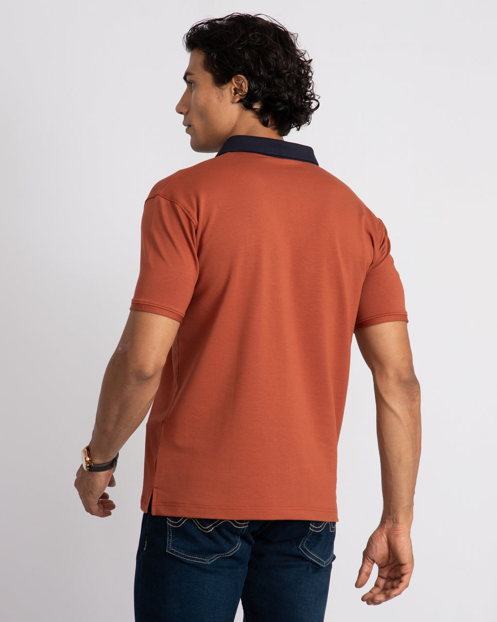 EverSharp Polo - No Ironing Needed - Rust + Navy - Shirt Collar