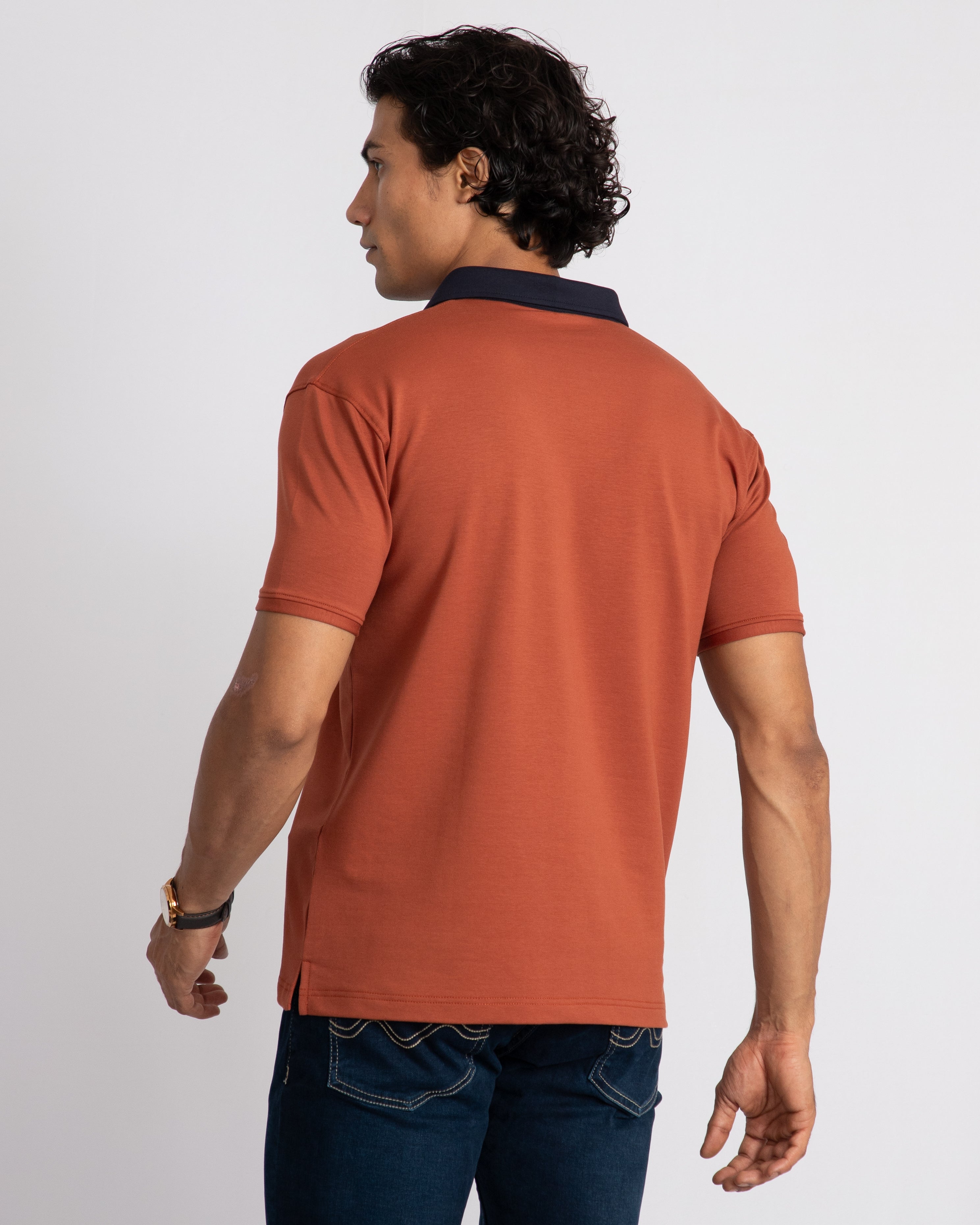 EverSharp Polo - No Ironing Needed - Rust + Navy - Shirt Collar