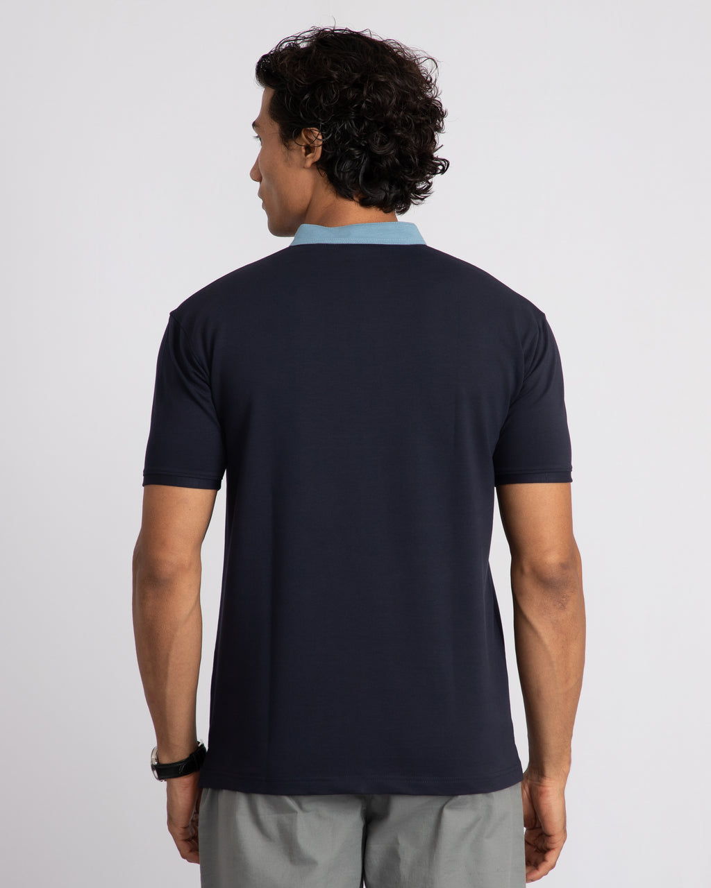 EverSharp Polo - No Ironing Needed - Navy + Sky Mandarin Collar