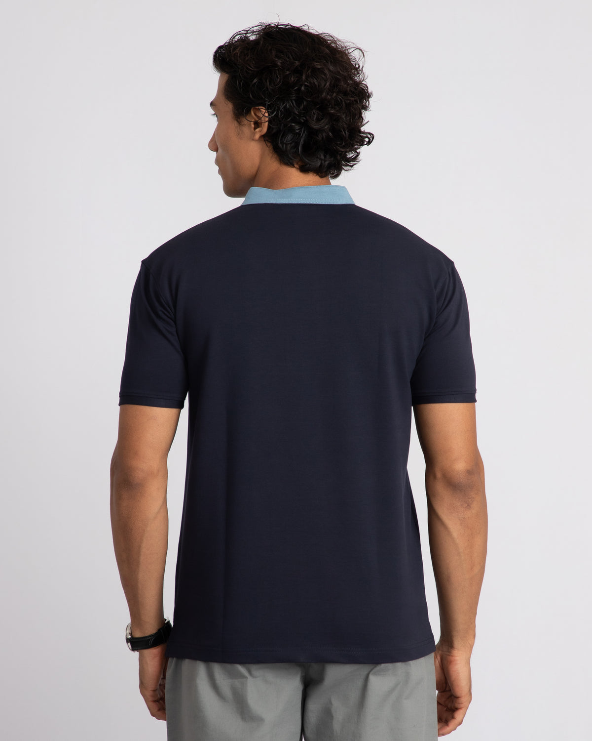 EverSharp Polo - No Ironing Needed - Navy + Sky Mandarin Collar