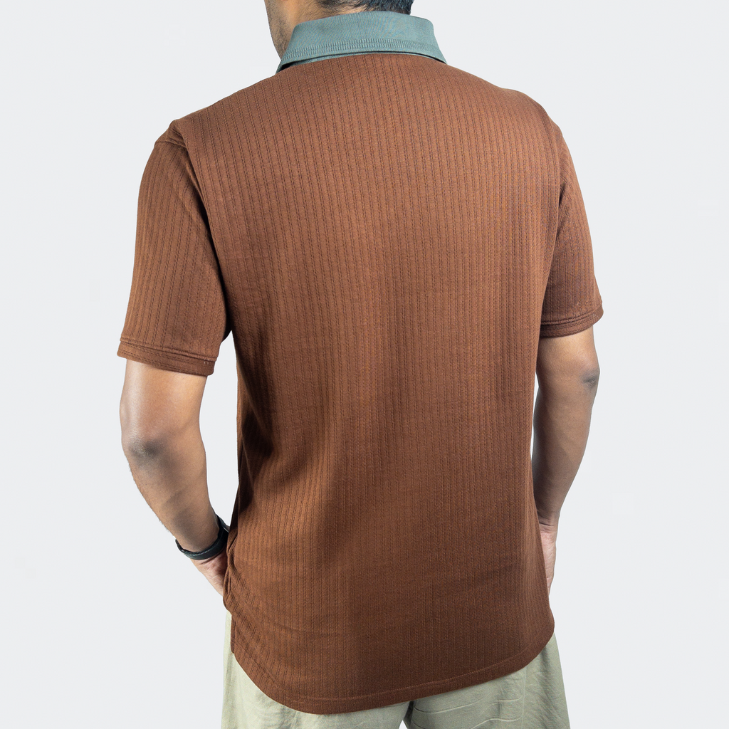 Aerotex Textured Polo - Coffee + Moss Shirt Collar