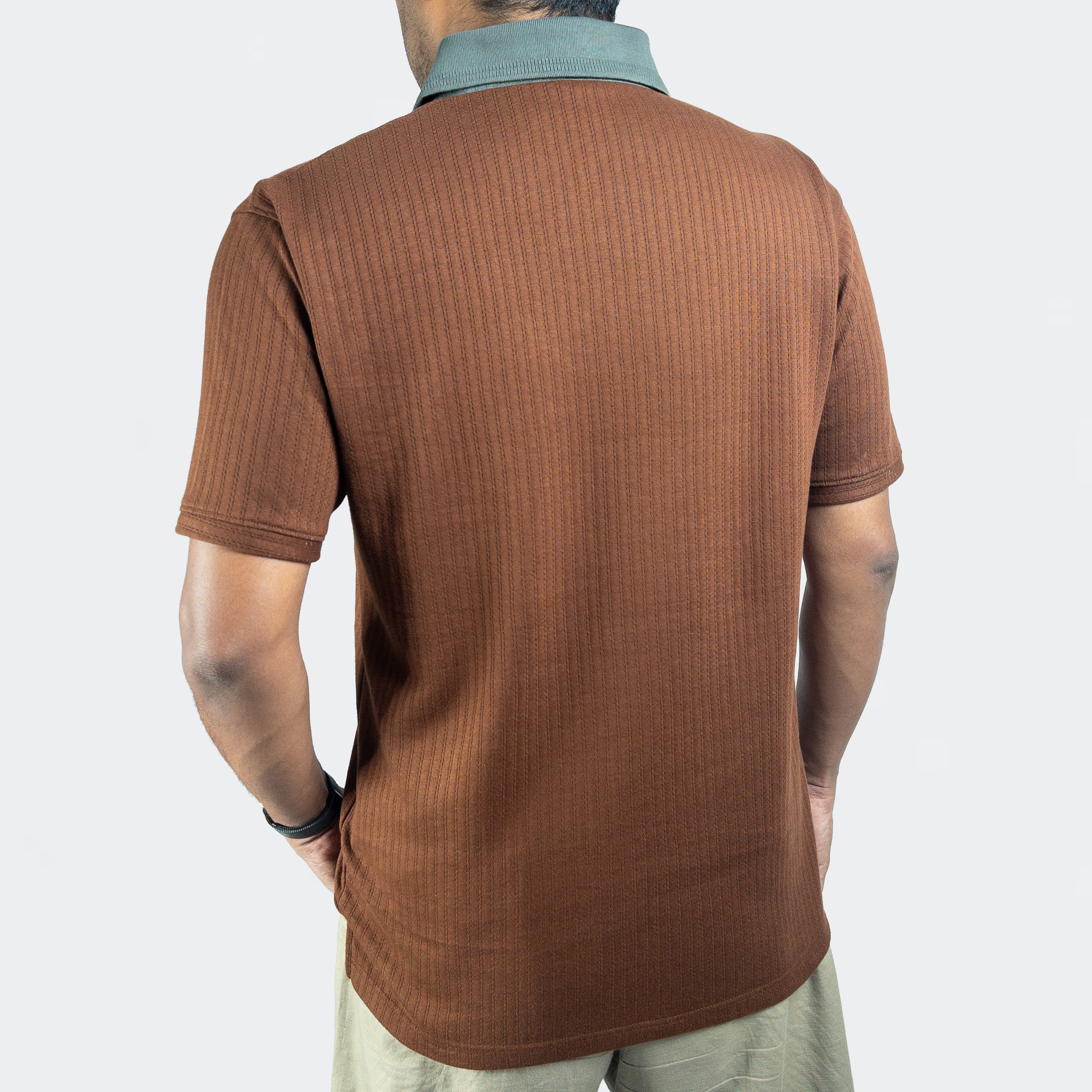 Aerotex Textured Polo - Coffee + Moss Shirt Collar