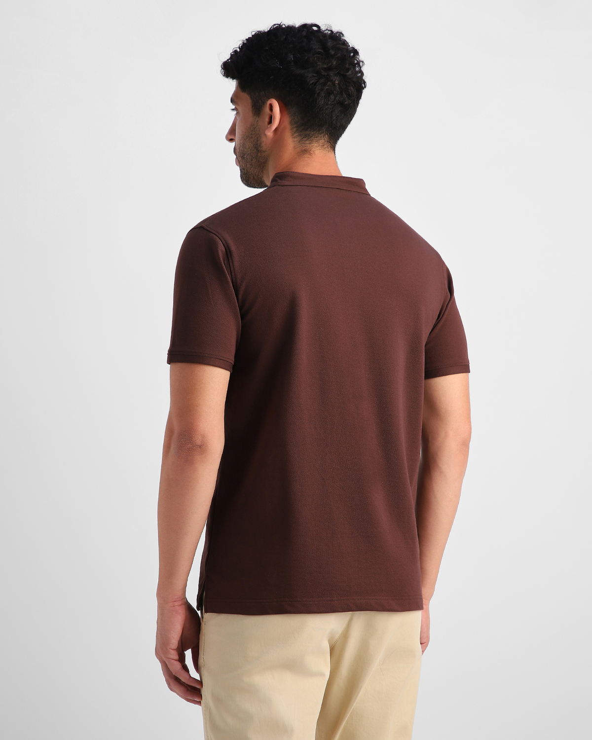 SoftForm Polo - Casual Comfort - Coffee Mandarin Collar